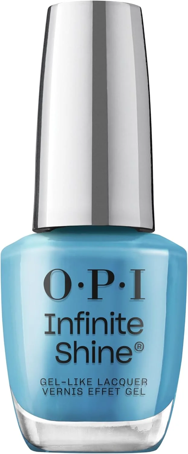 لاک ناخن OPI Infinite Shine، لاک بادوام، لاک ناخن ژل مانند با ماندگاری تا 11 روز و درخشش بالا، فرمول وگان، پاک کردن آسان، مقاوم در برابر خراش | Never Leavin' Blue، آبی، 15 میلی لیتر