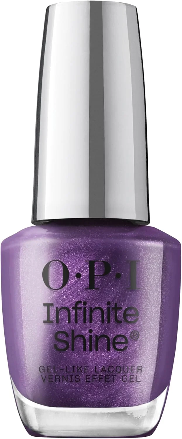 لاک ناخن OPI Infinite Shine، لاک بادوام، لاک ناخن ژل مانند با ماندگاری تا 11 روز و درخشش بالا، فرمول وگان، پاک کردن آسان، مقاوم در برابر خراش، Purple Reign، Purple Shimmer، 15ml