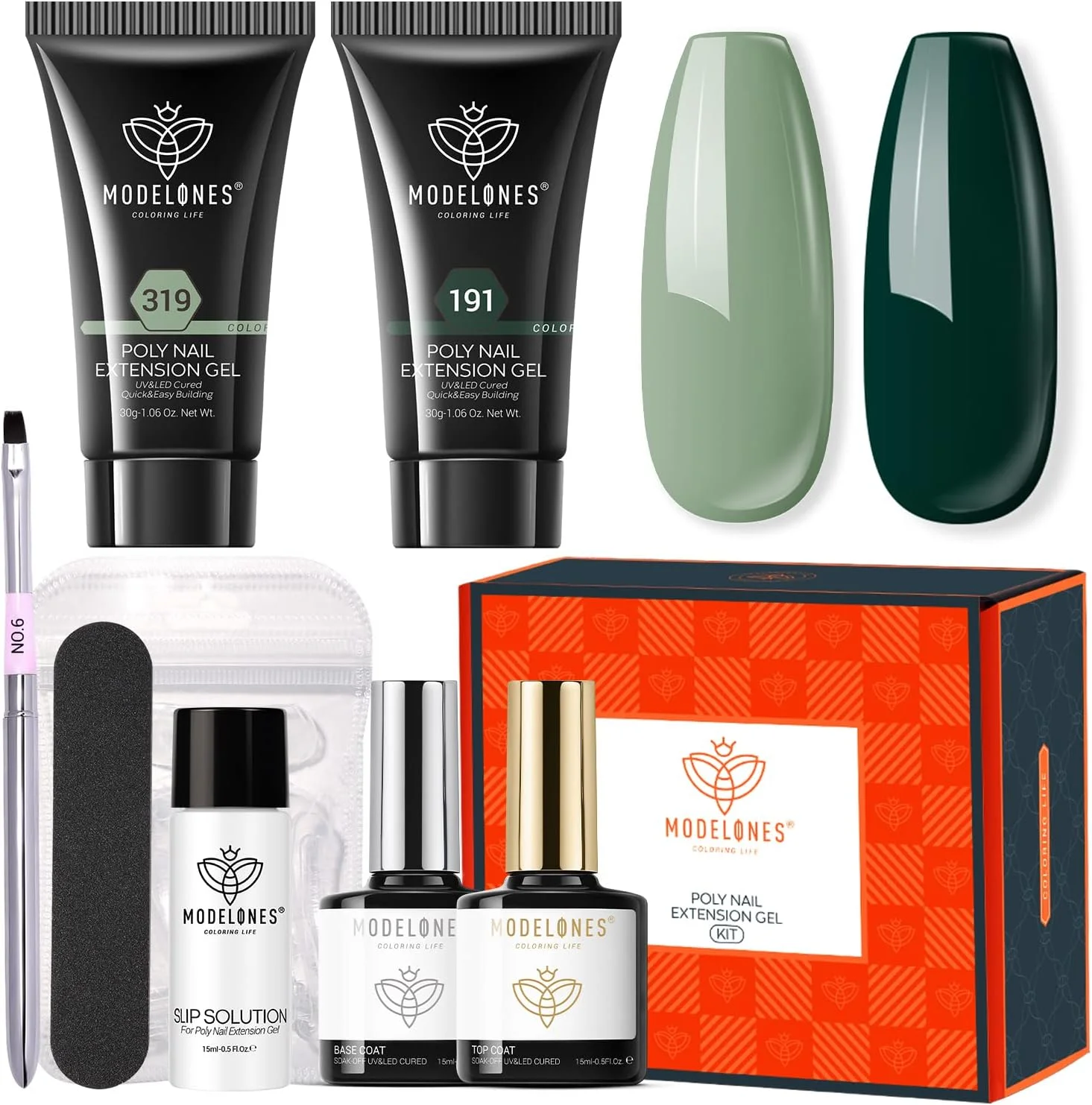 ست ژل پولی ناخن Modelones، 30 میلی لیتر، 2 عدد، اکالیپتوس سبز، سبز تیره، بیلدر اکستنشن، کیت حرفه ای مبتدی، کیت فرنچ ناخن