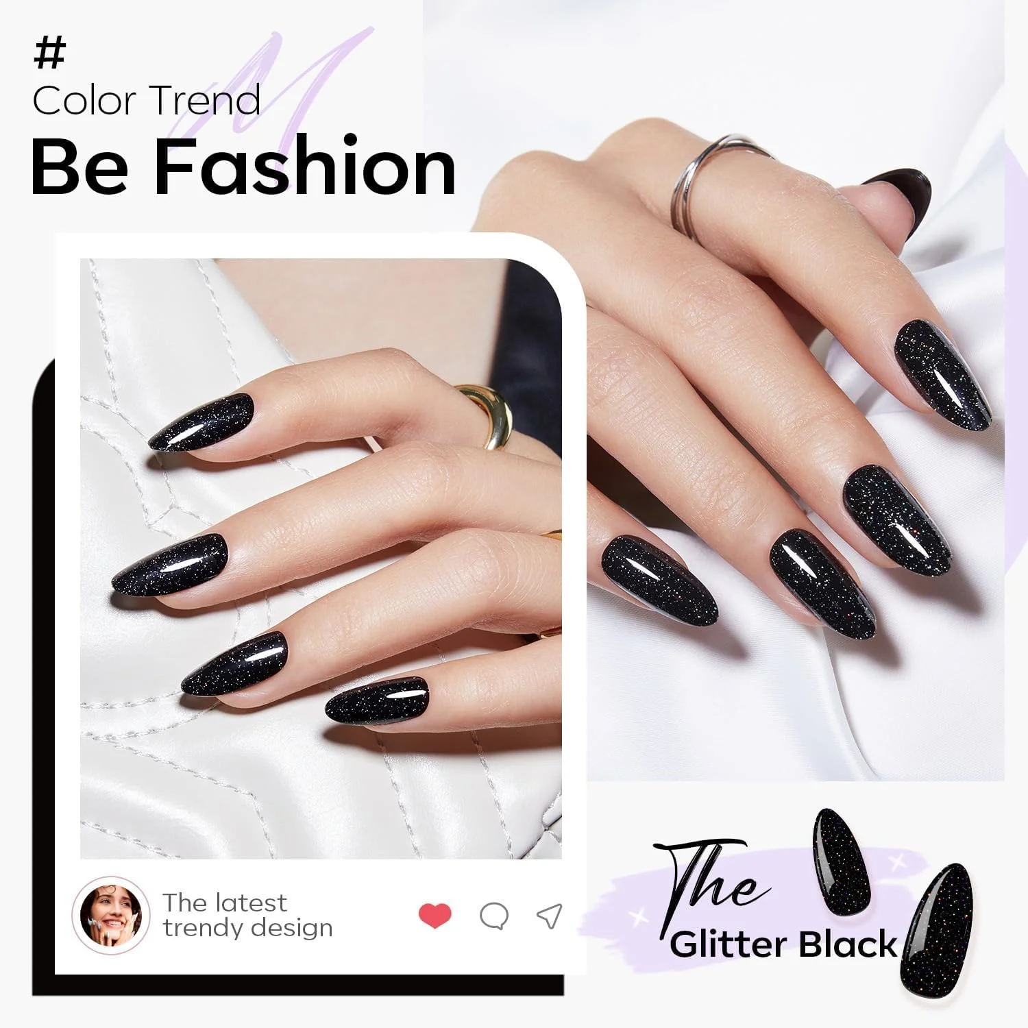 ناخن مصنوعی بادامی مشکی اکلیلی Modelones، 32 عددی، ناخن های مصنوعی بادامی کوتاه اکلیلی، کیت ناخن قابل استفاده مجدد با چسب ناخن، سوهان ناخن کوچک، ناخن های پرسی در 16 سایز