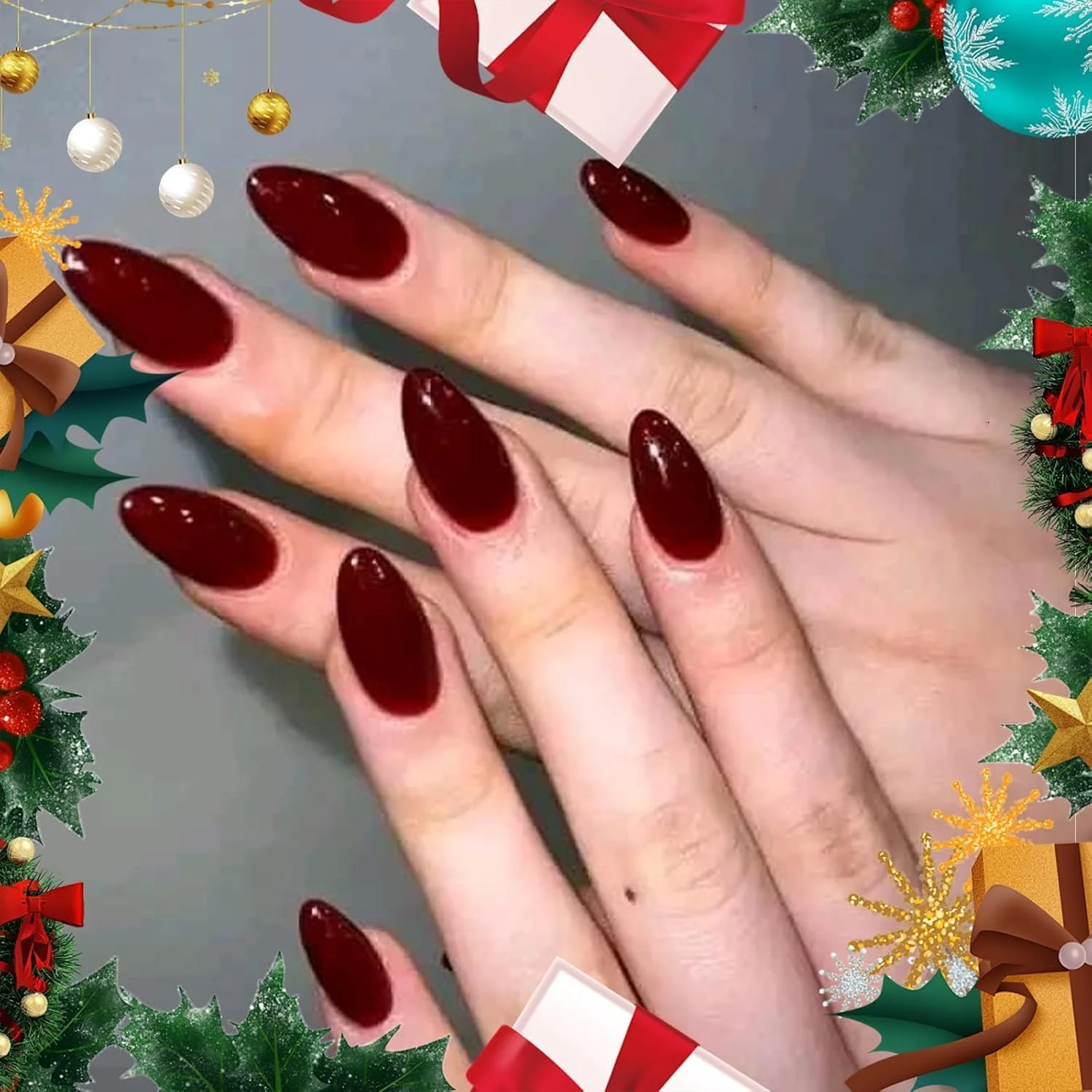 ناخن مصنوعی بادامی مدلونز، قرمز شرابی، ناخن های مصنوعی کوتاه بادامی، کیت 32 عددی ناخن قابل استفاده مجدد با چسب ناخن، برچسب های چسبی، سوهان ناخن کوچک، 16 سایز