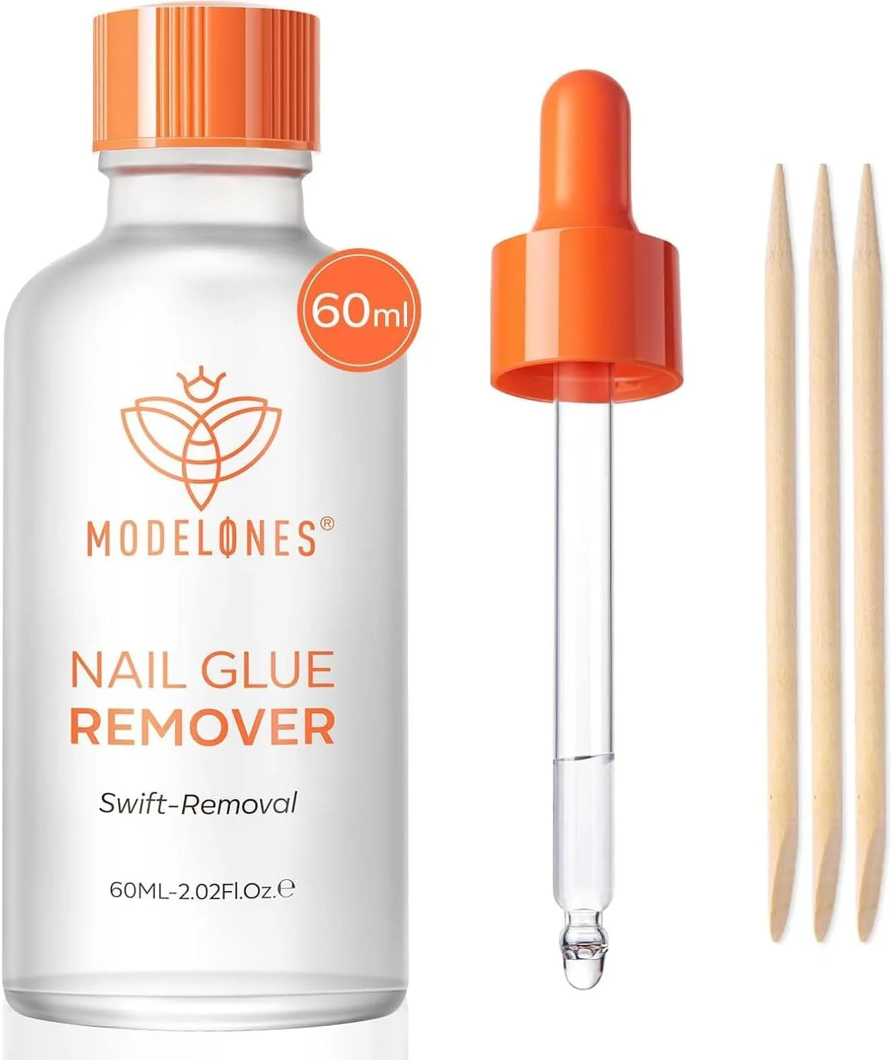 محلول پاک کننده چسب ناخن Modelones با حجم 60 میلی لیتر، پاک کننده چسب ناخن شفاف و ارتقا یافته برای نوک های اکریلیک، پاک کننده لاک ناخن به همراه چوب چوبی