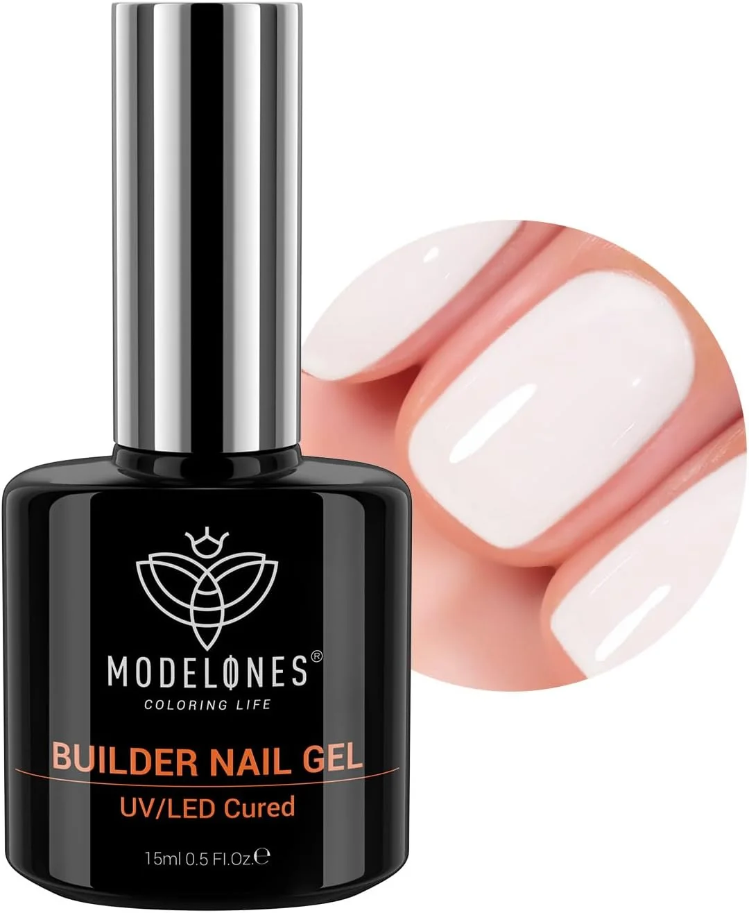 ژل بیلدر ناخن مدلونز، بیلدر سفید شیری برای ضخیم سازی ناخن، تقویت کننده سخت شونده با لامپ LED 8 در 1، چسب اکستنشن رنگی سخت در یک بطری برای استفاده خانگی و سالن بانوان