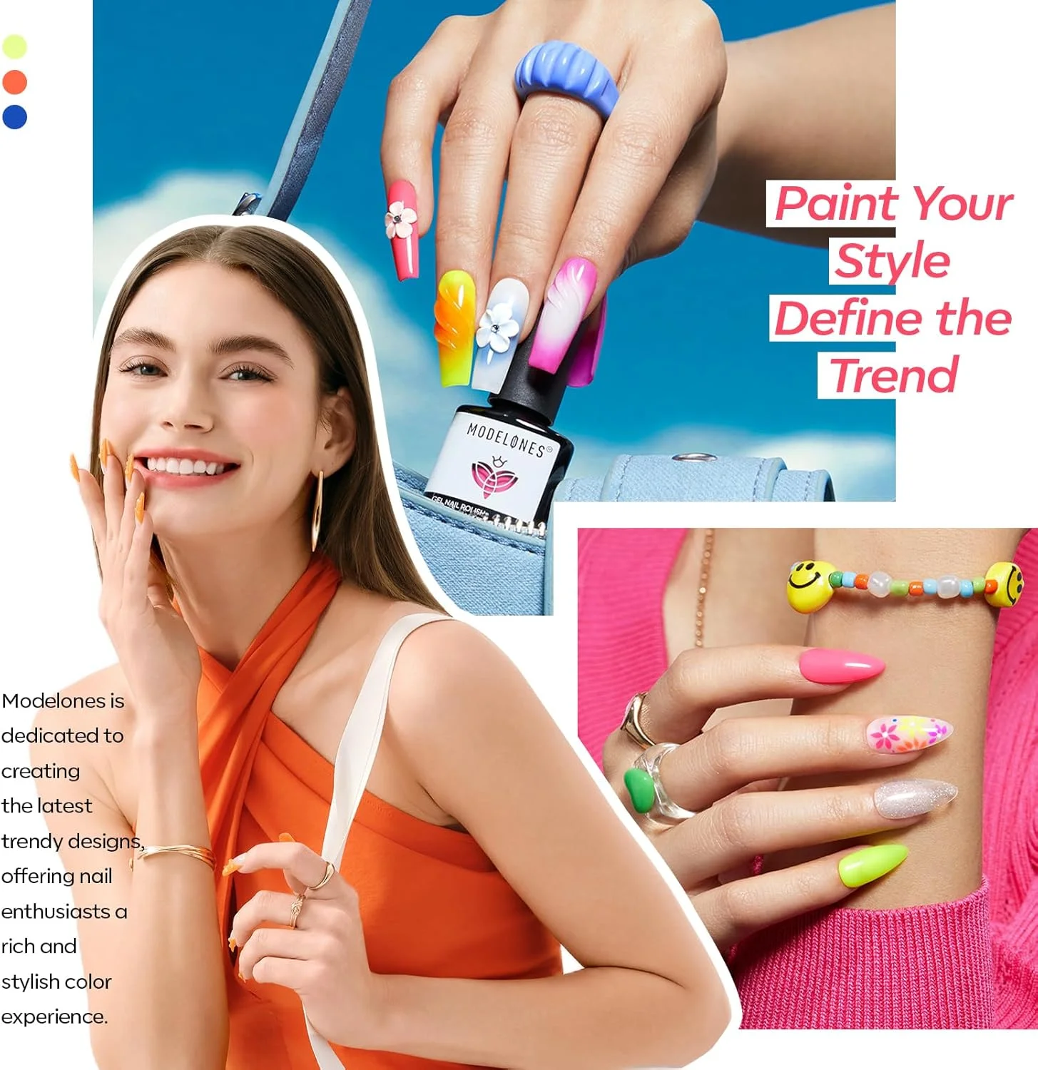 ست لاک ژل نئونی مدلونز، 6 رنگ صورتی، آبی، سبز، بنفش، زرد، نارنجی، لاک ژل اکلیلی، قابل برداشتن با خیساندن، مناسب بهار و تابستان، طراحی ناخن