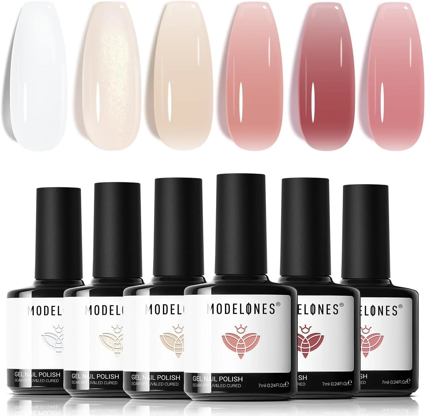 لاک ژل ناخن مدلونز، ست 6 رنگ لاک ژل صورتی کالباسی، ست لاک ژل ژله ای، لاک ژل شیری سفید، طراحی ناخن، مناسب استفاده در سالن و منزل برای بانوان