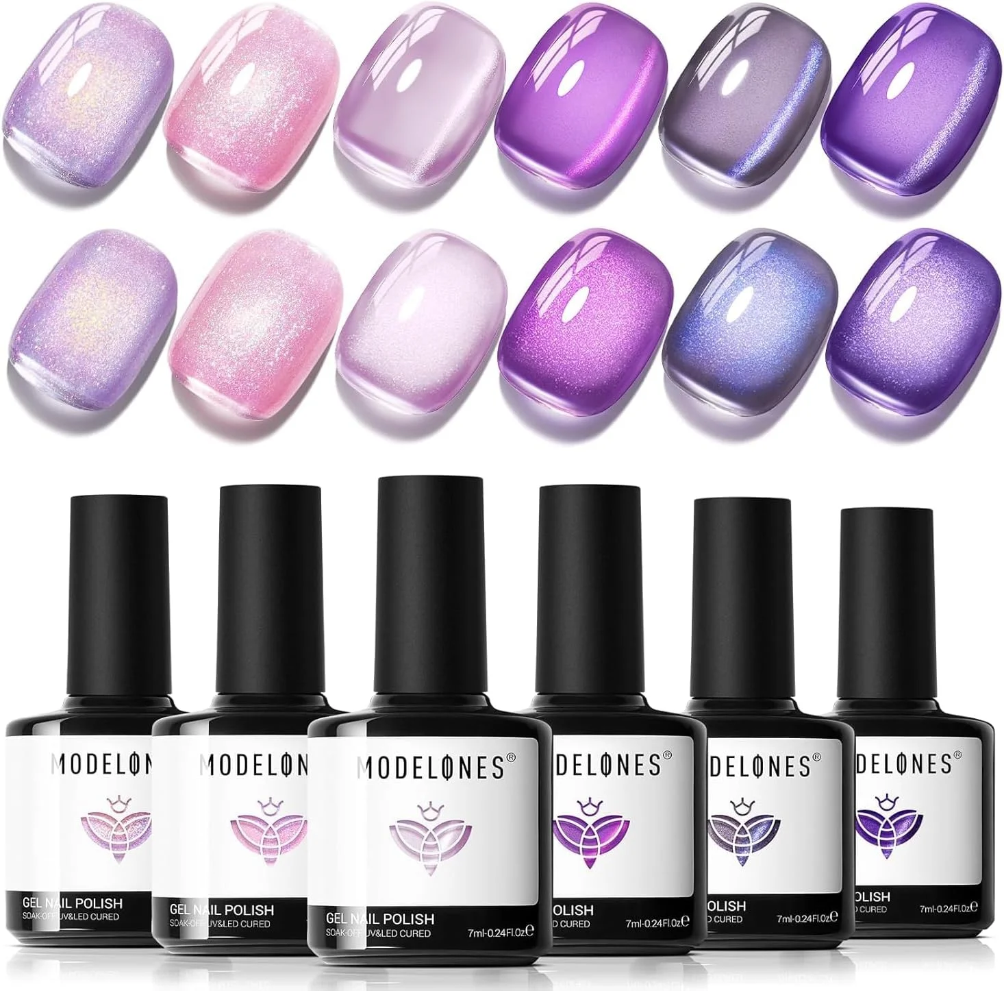 لاک ژل ناخن چشم گربه ای مدلونز، ست لاک ژل اکلیلی صورتی بنفش 6 رنگ با آهنربا، کیت لاک ناخن سری کهکشانی درخشان، مناسب مانیکور و طراحی ناخن در سالن و منزل