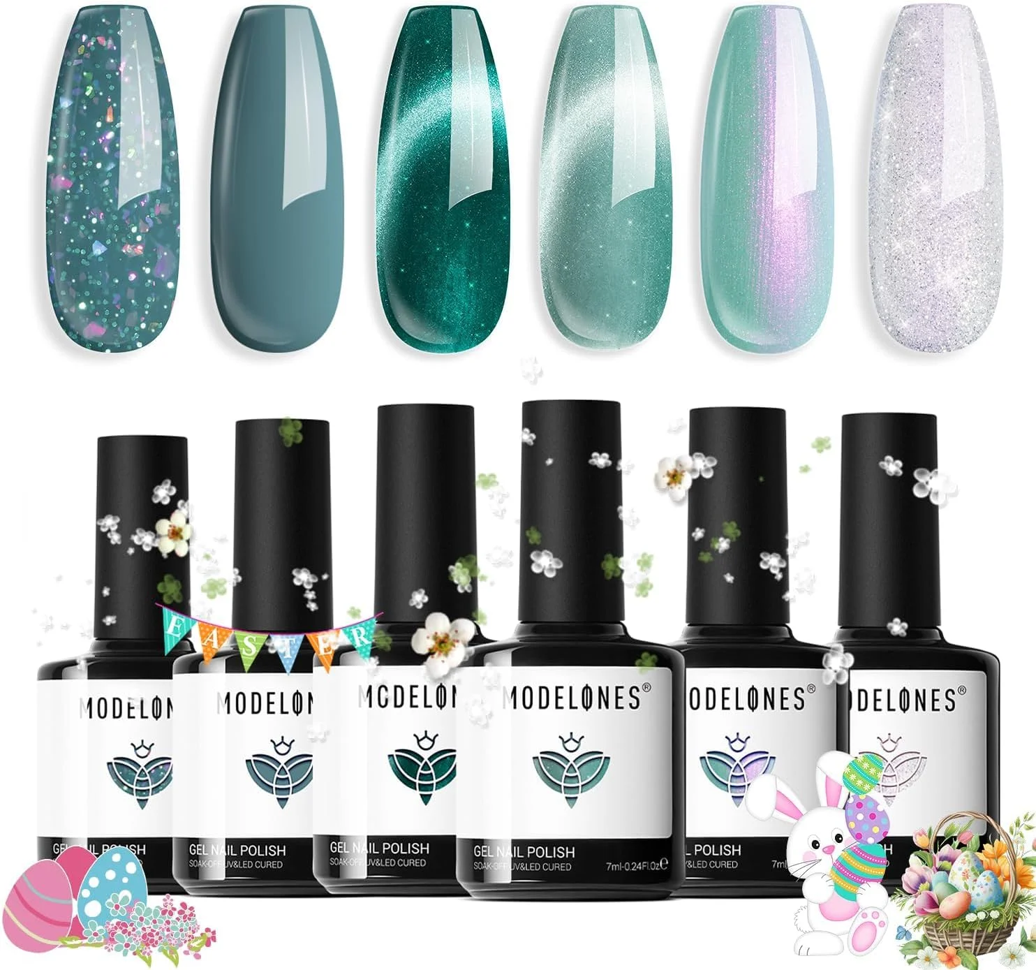 لاک ژل چشم گربه ای بدون Hema مدلونز، ست لاک ژل کریسمس اکلیلی چشم گربه ای 9 بعدی هولوگرافیک 6 رنگ، کیت لاک ژل ناخن سفید سبز با آهنربا، ژل طراحی ناخن زمستانی LED