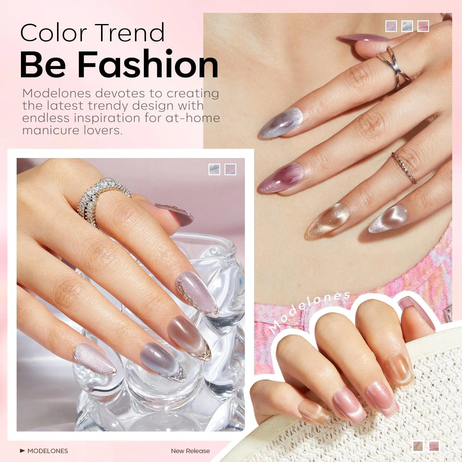 ست لاک ژل چشم گربه ای مدلونز، 6 رنگ لاک ژل اکلیلی چشم گربه ای هولوگرافیک 9D نیمه شفاف صورتی کالباسی خاکستری قهوه ای با آهنربا، ژل طراحی ناخن خیساندنی هدیه سالن DIY