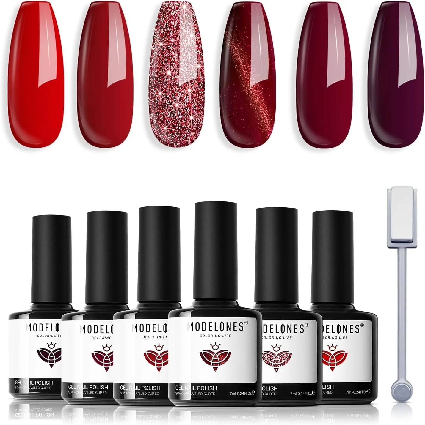 مجموعه لاک ژل قرمز مدلونز - مجموعه 6 رنگ روبی اسپارکس، لاک ژل اکلیلی محبوب، لاک ژل چشم گربه ای مغناطیسی، کیت لاک ژل قرمز شرابی اکلیلی، هنر طراحی ناخن DIY هدیه سالن برای دختران و زنان