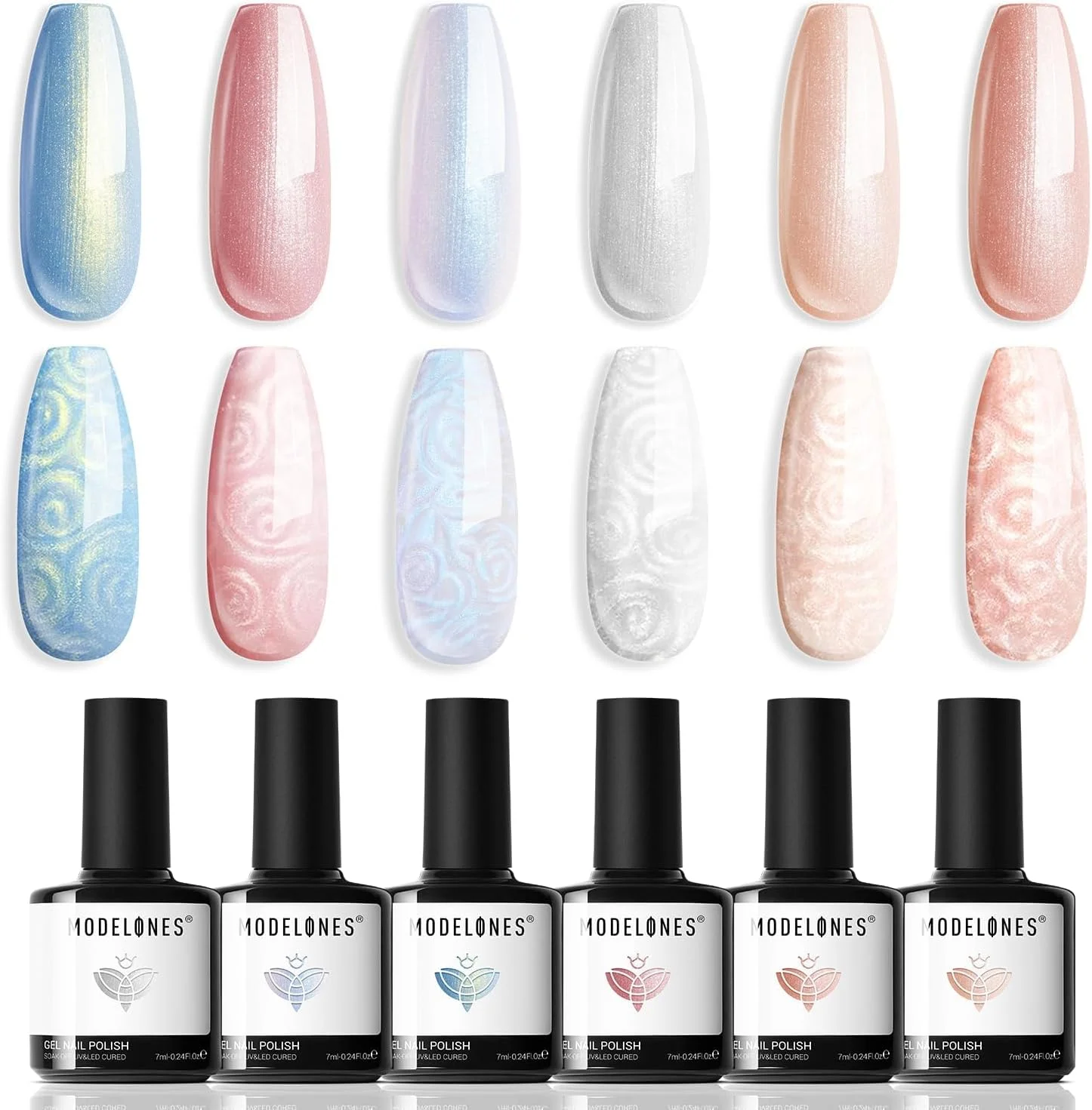 لاک ژل ناخن مرواریدی مدلونز، 6 رنگ اکلیلی درخشان سفید صدفی آبی صورتی پری دریایی طراحی ناخن خیساندن لاک ژل اثر صدف حلزونی با قلم نقطه گذاری هدیه DIY در خانه