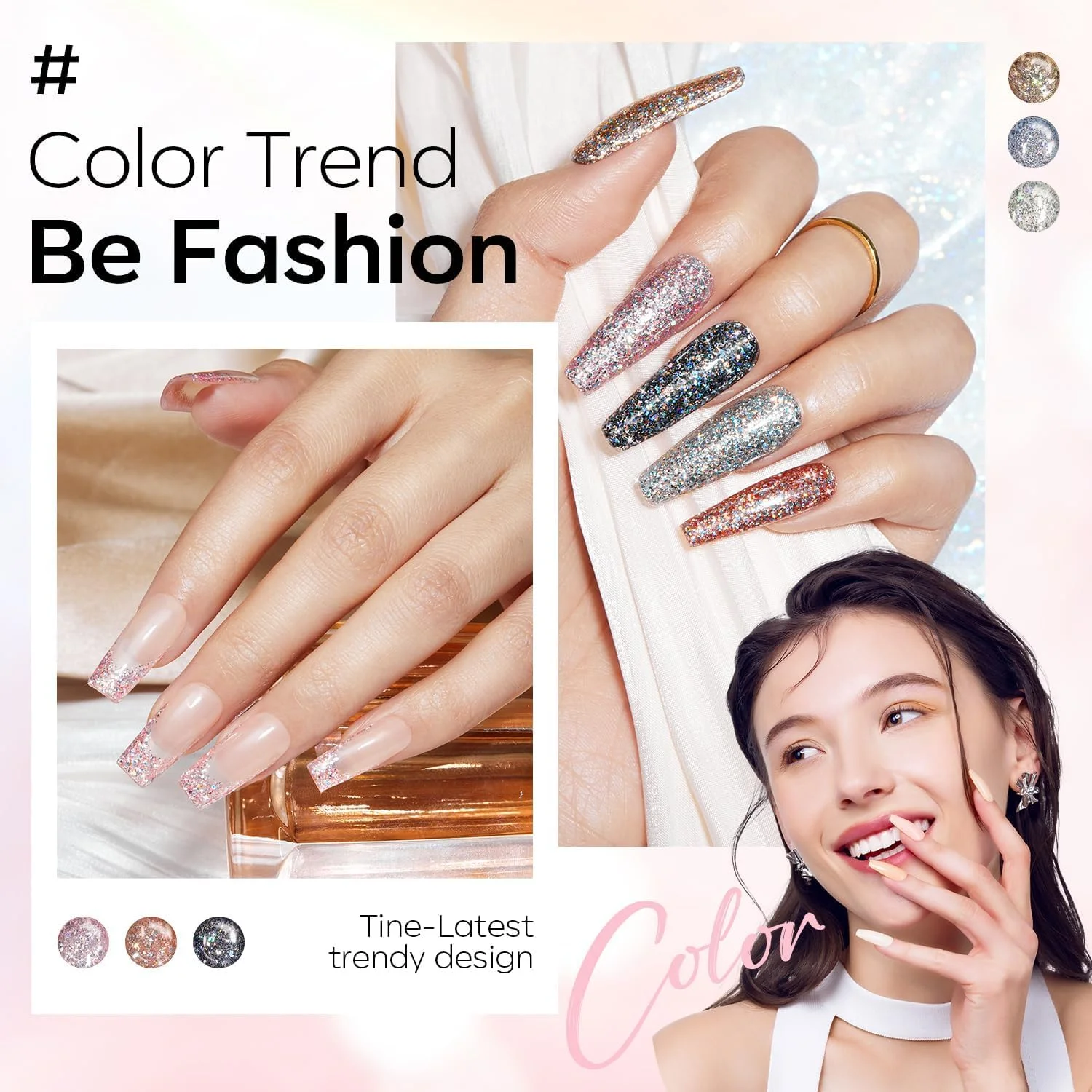 لاک ژل اکلیلی مدلونز - ست لاک ژل ۶ رنگ نقره ای طلایی صورتی اکلیلی، مناسب طراحی ناخن در خانه و سالن، هدیه ای برای بانوان