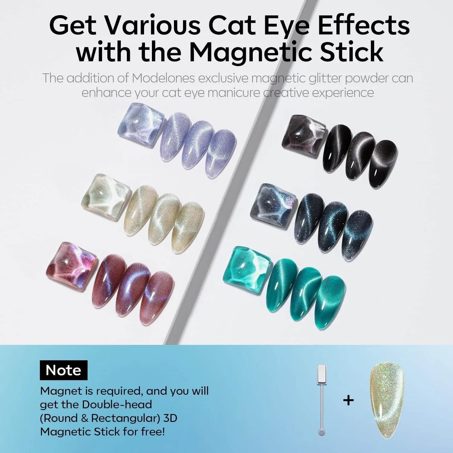 ست لاک ژل چشم گربه ای Modelones - 6 رنگ اکلیلی هولوگرافیک 9D با آهنربا - مشکی، آبی، بنفش، سبز - خیساندن ناخن LED هنر DIY هدیه سالن