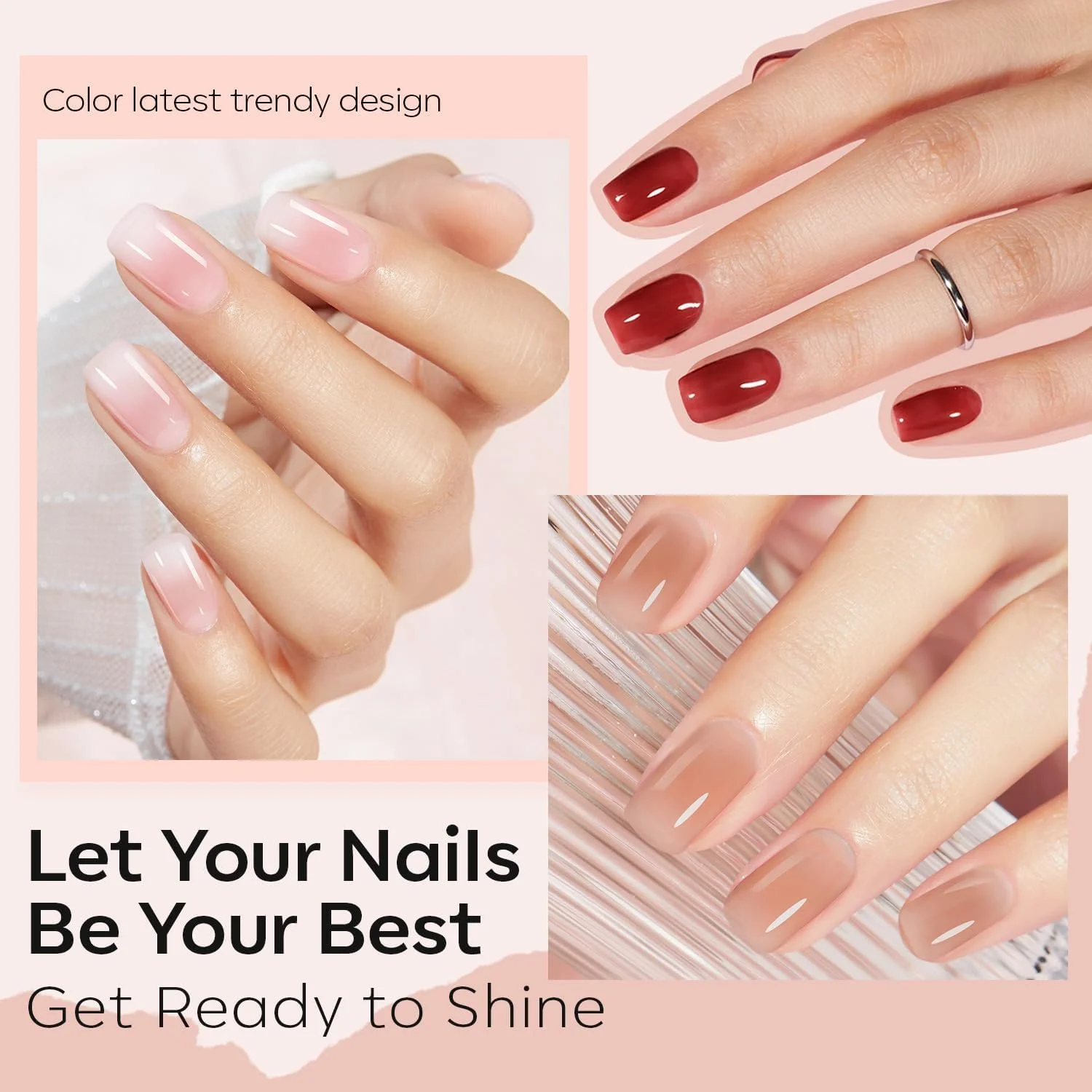 ست لاک ژله ای مدلونز، 6 رنگ، ست رنگ های برهنه شفاف، قرمز طبیعی، صورتی، قهوه ای، کیت لاک ناخن خشک شونده سریع برای هنر ناخن DIY، سالن، هدیه خانگی برای زنان، مادر، دختر