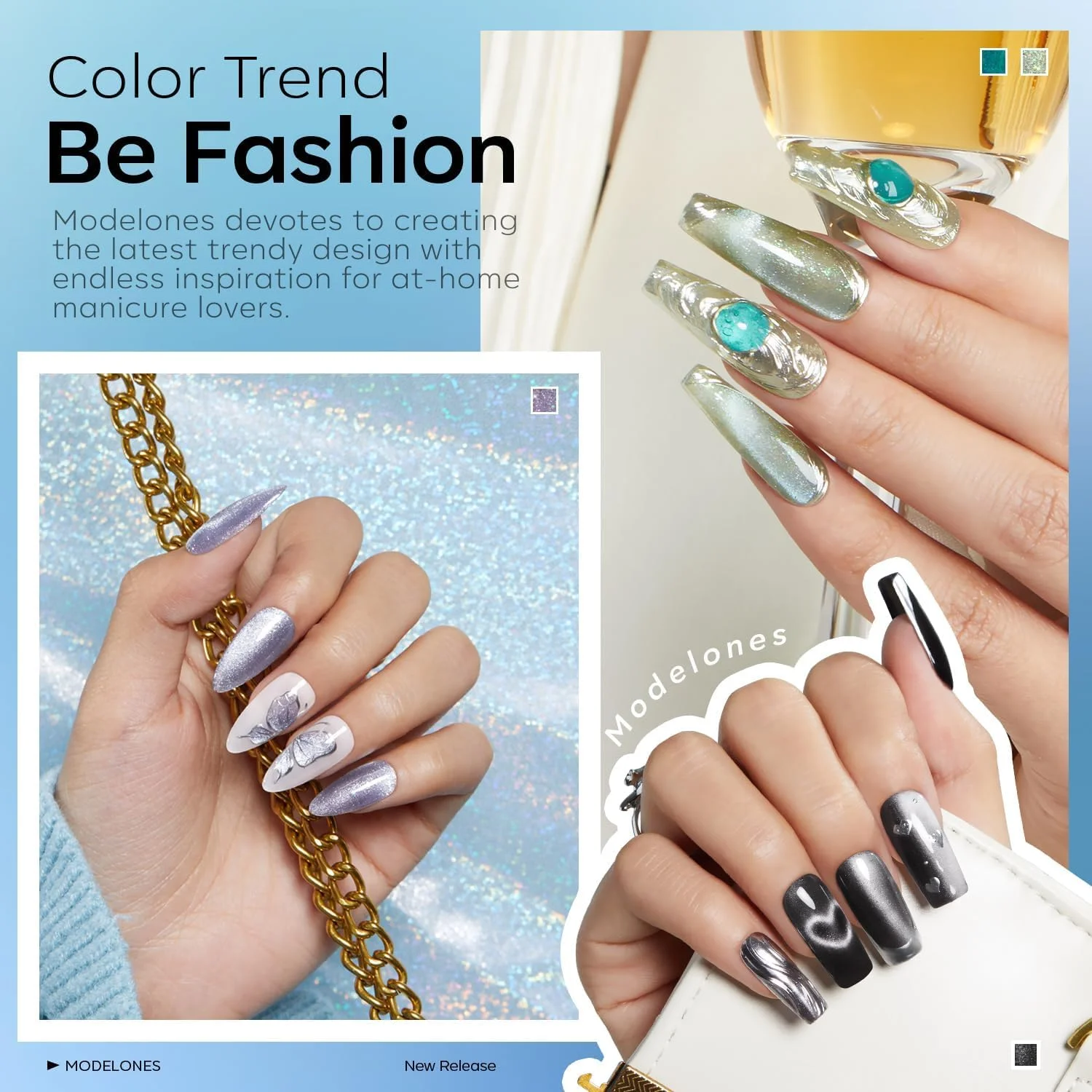 ست لاک ژل چشم گربه ای Modelones - 6 رنگ اکلیلی هولوگرافیک 9D با آهنربا - مشکی، آبی، بنفش، سبز - خیساندن ناخن LED هنر DIY هدیه سالن