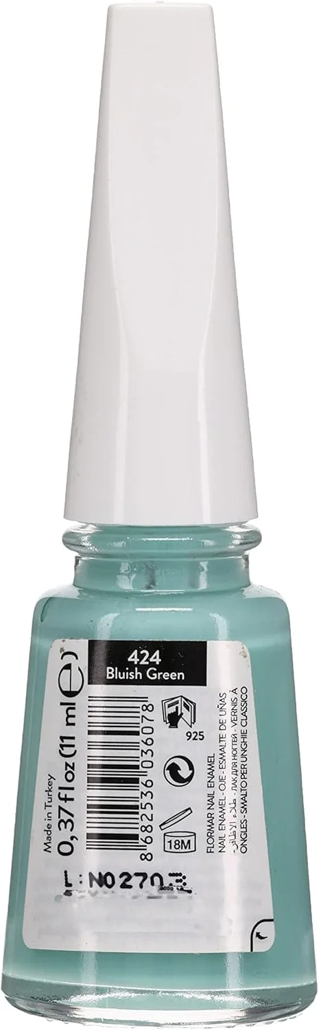 لاک ناخن کلاسیک فلورمار با فرمول جدید بهبود یافته و برس ضخیم تر - 424 سبز مایل به آبی