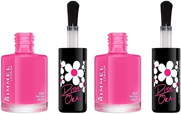 لاک ناخن سوپر شاین 60 ثانیه ای ریمل لاندن - خشک شدن سریع - مقاوم در برابر لب پر شدن و محو شدن، ماندگاری تا 10 روز - استفاده دقیق در یک حرکت - 322 نئون فست، 8 میلی لیتر (بسته 2 عددی)