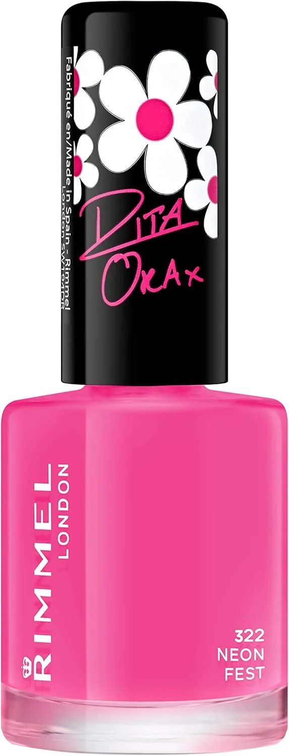 لاک ناخن سوپر شاین 60 ثانیه ای ریمل لاندن - خشک شدن سریع - مقاوم در برابر لب پر شدن و محو شدن، ماندگاری تا 10 روز - استفاده دقیق در یک حرکت - 322 نئون فست، 8 میلی لیتر (بسته 2 عددی)