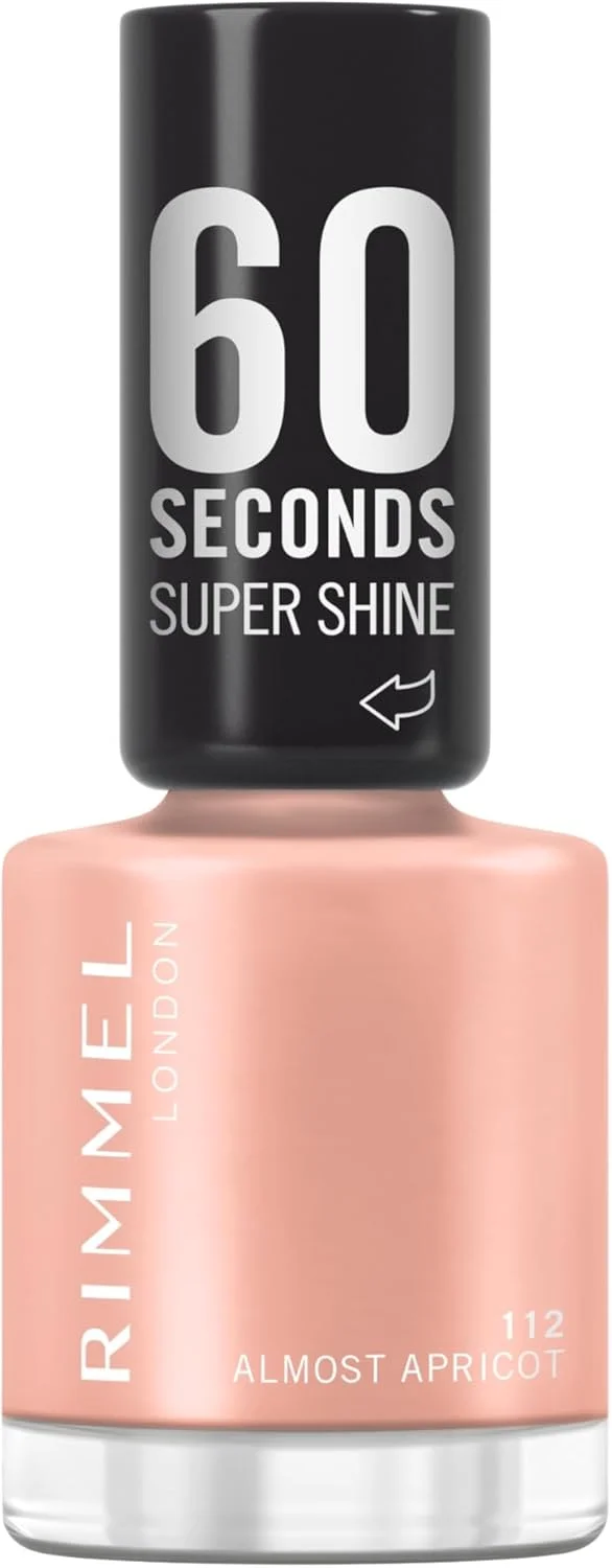 لاک ناخن سوپر شاین 60 ثانیه ای ریمل، 112 آلماسی زردآلویی، لاک ناخن خشک شونده سریع، رنگ زنده، ماندگاری طولانی، 8 میلی لیتر
