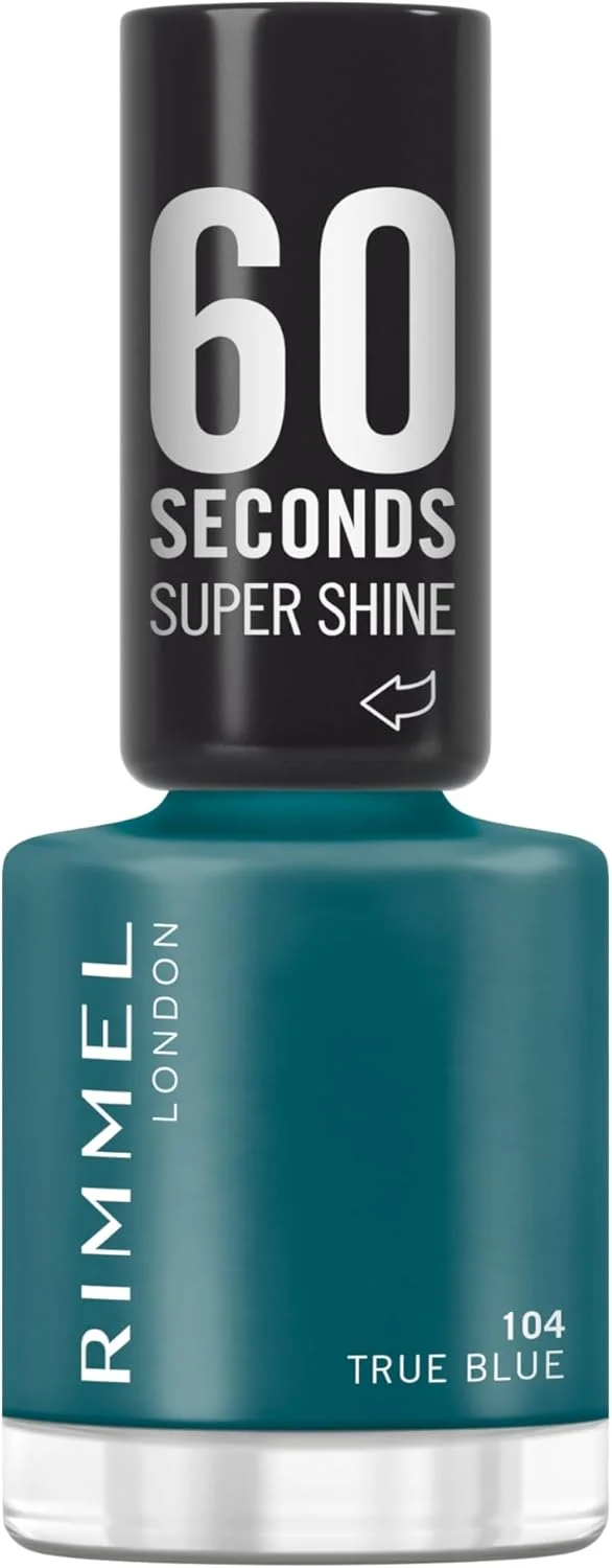 لاک ناخن سوپر شاین 60 ثانیه ای ریمل، 104 آبی واقعی، لاک ناخن خشک شونده سریع، رنگ زنده، ماندگاری طولانی، 8 میلی لیتر