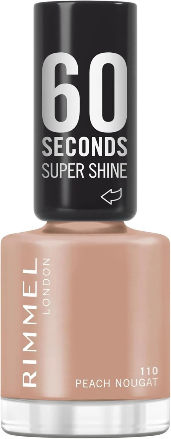 لاک ناخن سوپر شاین 60 ثانیه ای ریمل، 110 نوگای هلویی، لاک ناخن خشک شونده سریع، رنگ زنده، ماندگاری طولانی، 8 میلی لیتر