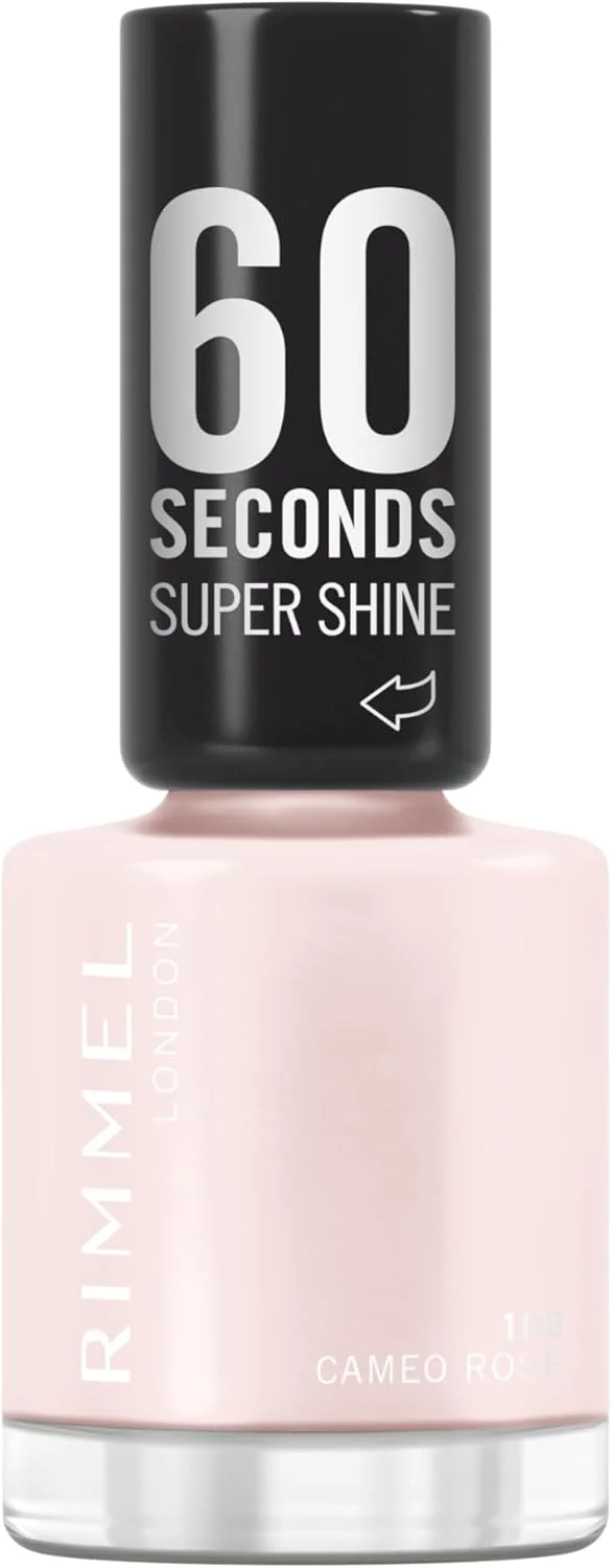 لاک ناخن سوپر شاین 60 ثانیه ای ریمل، 108 Cameo Rose، لاک ناخن خشک شونده سریع، رنگ زنده، ماندگاری طولانی، 8 میلی لیتر