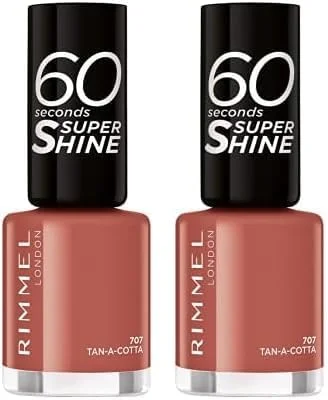 لاک ناخن سوپر شاین 60 ثانیه ای - خشک شدن سریع - مقاوم در برابر لب پر شدن و محو شدن، ماندگاری تا 10 روز - استفاده دقیق در یک حرکت - 707 Tan-A-Cotta، 8 میلی لیتر (بسته 2 عددی)