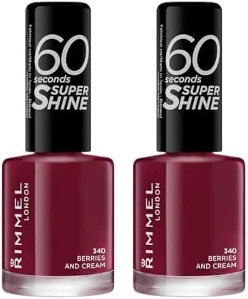 لاک ناخن سوپر شاین 60 ثانیه ای ریمل لاندن - خشک شدن سریع - مقاوم در برابر لب پر شدن و محو شدن، ماندگاری تا 10 روز - استفاده دقیق در یک حرکت، 340 توت و خامه، 8 میلی لیتر