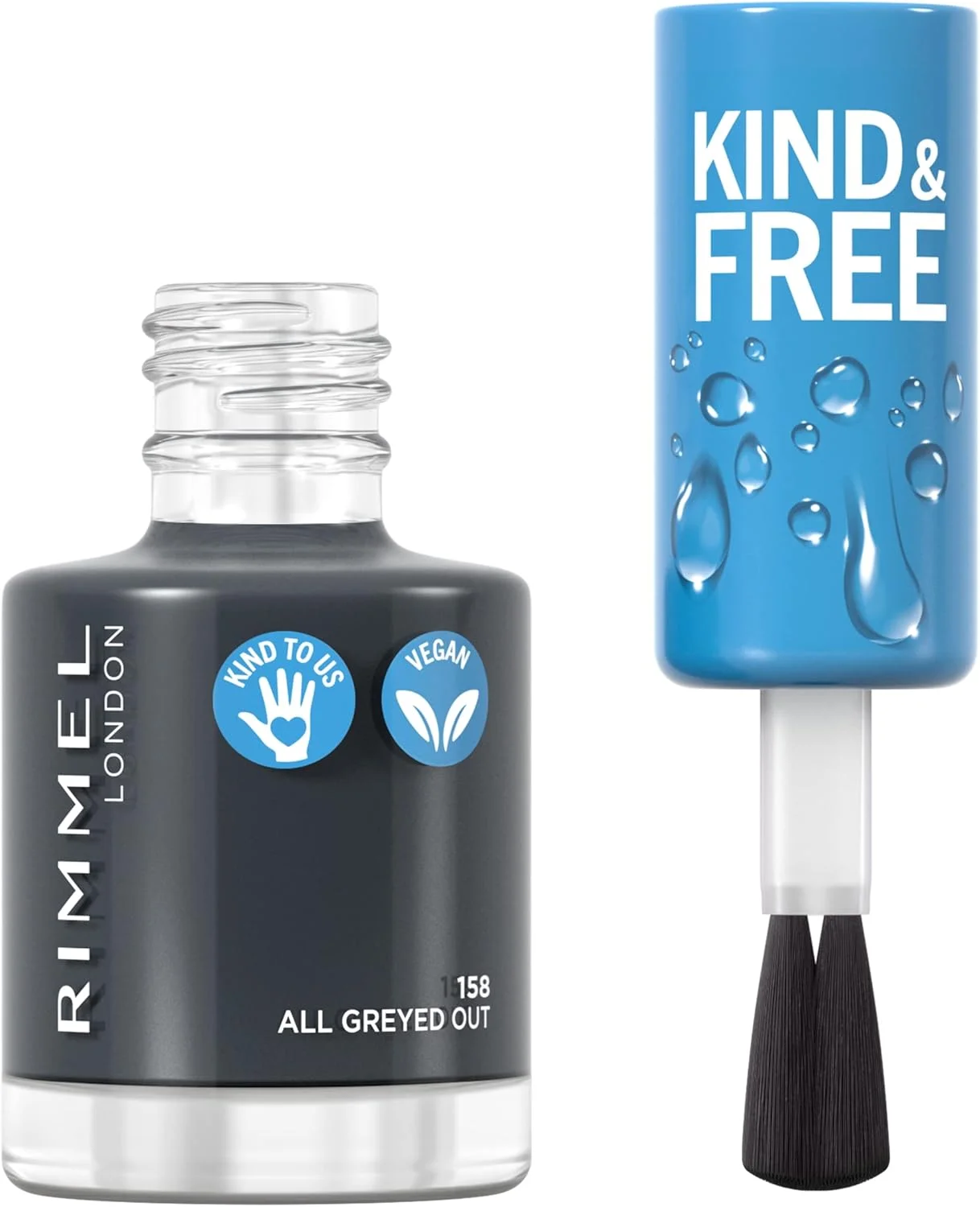 لاک ناخن پاک و ملایم Rimmel Kind & Free - پوشش نهایی تنفسی - فرمول گیاهی - مهربان با حیوانات و وگان - 8 میلی لیتر - 25 اونس، رنگ 158 All Greyed Out