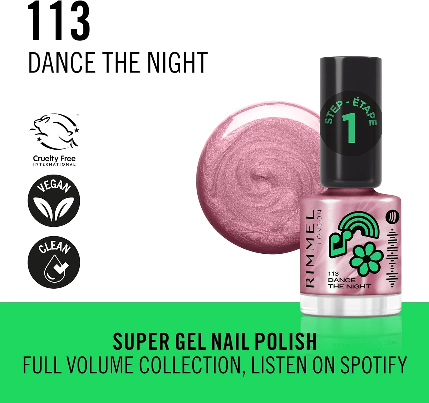 لاک ناخن ژلی حجم دهنده ریمل، شماره 113 Dance the Night، لاک ناخن با ماندگاری طولانی، دارای مرواریدهای براق برای درخشندگی فوق العاده، 12 میلی لیتر