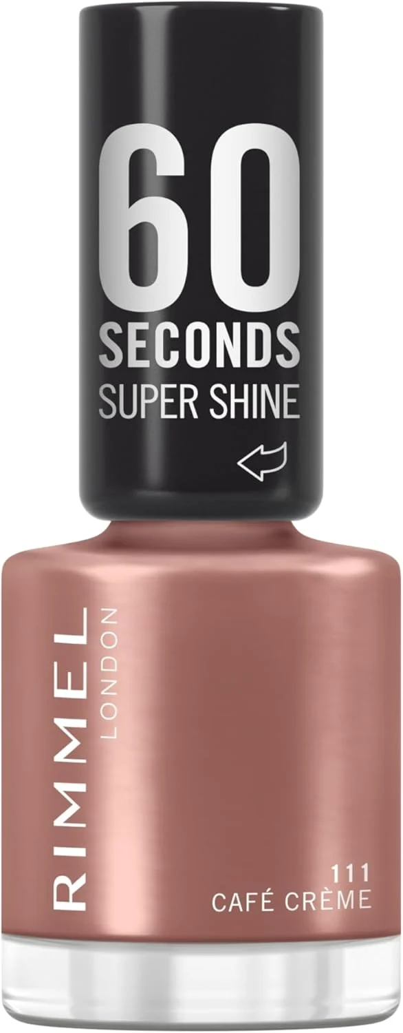 لاک ناخن سوپر شاین 60 ثانیه ای ریمل، 111 Café Crème، لاک ناخن خشک شونده سریع، رنگ زنده، ماندگاری طولانی، 8 میلی لیتر