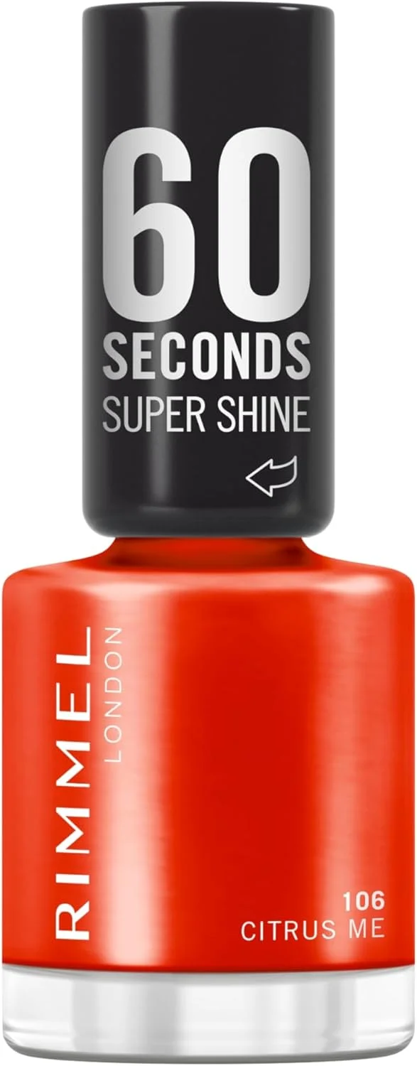 لاک ناخن سوپر شاین 60 ثانیه ای ریمل، 106 Citrus Me، لاک ناخن خشک شونده سریع، رنگ زنده، ماندگاری طولانی، 8 میلی لیتر