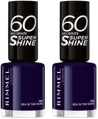لاک ناخن سوپر شاین 60 ثانیه ریمل لاندن - خشک شدن سریع - مقاوم در برابر لب پر شدن و محو شدن، ماندگاری تا 10 روز - استفاده دقیق در یک حرکت - 720 Sea In The Dark، 8 میلی لیتر