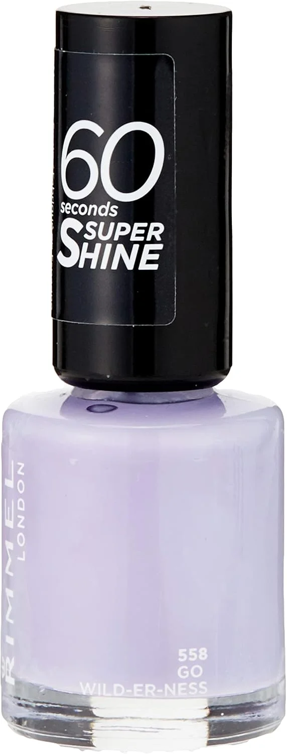 لاک ناخن سوپر شاین 60 ثانیه ای ریمل لاندن - خشک شدن سریع - مقاوم در برابر لب پر شدن و محو شدن، ماندگاری تا 10 روز - استفاده دقیق در یک حرکت - 558 Go Wild-Er-Ness، 8 میلی لیتر (بسته 2 عددی)