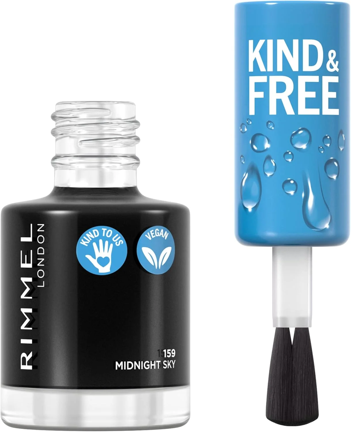 لاک ناخن پاک و ملایم Rimmel KIND & FREE - پوشش نهایی تنفسی با فرمول گیاهی، بدون تست حیوانی، وگان، 8 میلی لیتر، رنگ 159 آسمان نیمه شب