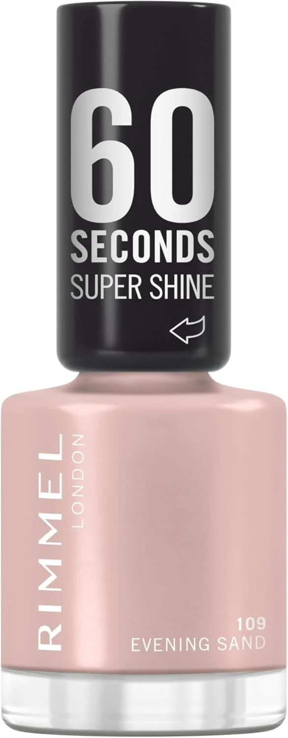 لاک ناخن سوپر شاین 60 ثانیه ای ریمل، 109 Evening Sand، لاک ناخن خشک شونده سریع، رنگ زنده، ماندگاری طولانی، 8 میلی لیتر