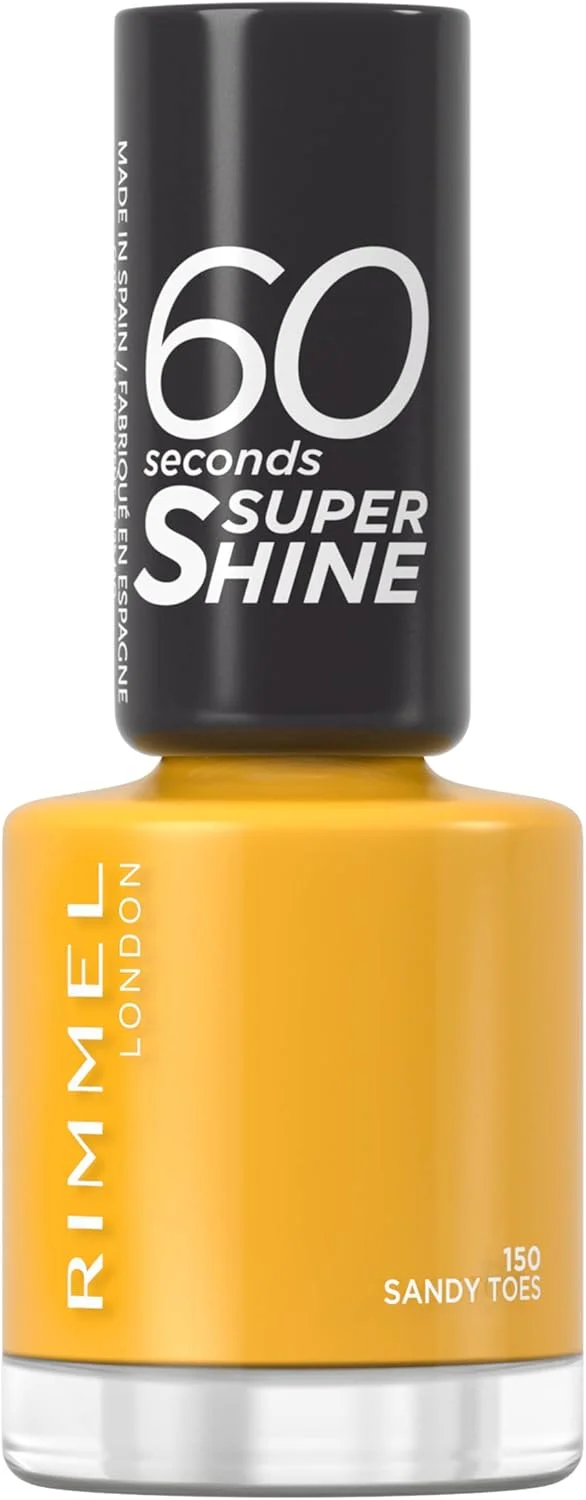 لاک ناخن سوپر شاین 60 ثانیه ای ریمل لاندن - خشک شدن سریع - مقاوم در برابر لب پر شدن و محو شدن، ماندگاری تا 10 روز - استفاده دقیق در یک حرکت - 150 Sandy Toes، 8 میلی لیتر