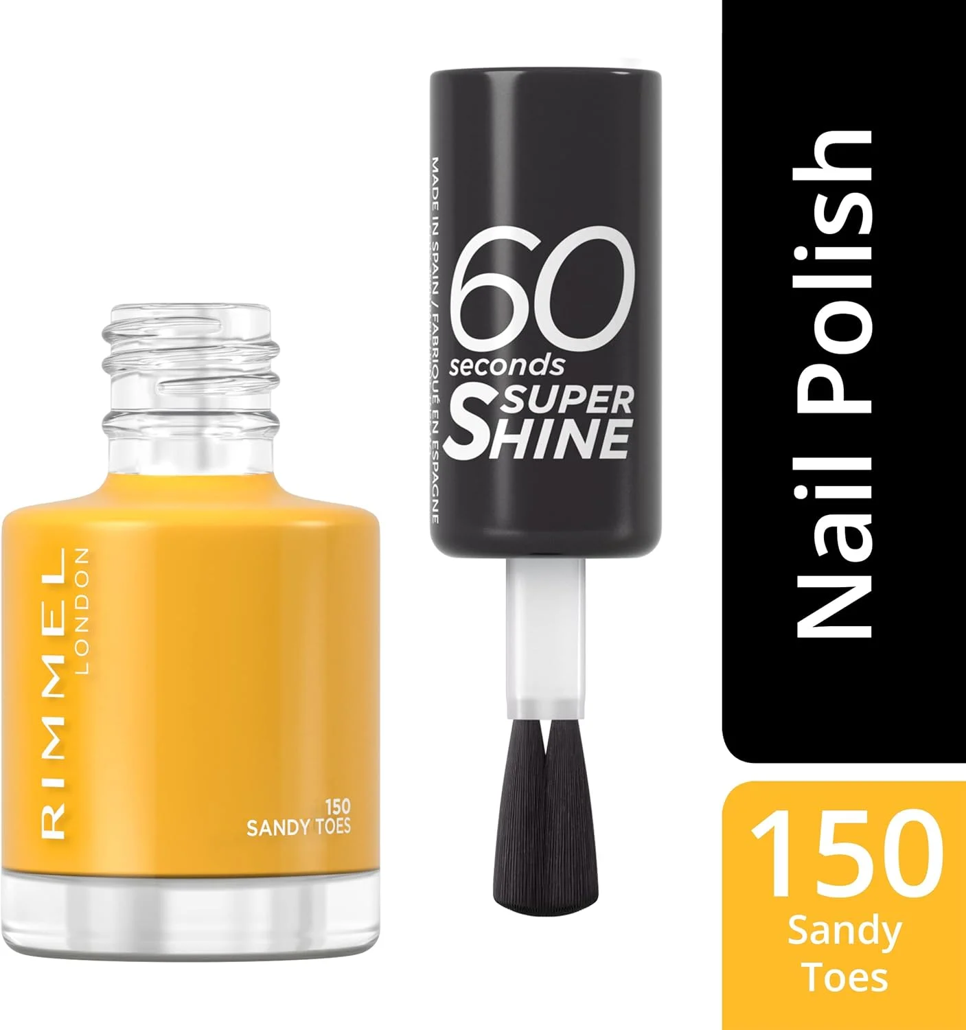 لاک ناخن سوپر شاین 60 ثانیه ای ریمل لاندن - خشک شدن سریع - مقاوم در برابر لب پر شدن و محو شدن، ماندگاری تا 10 روز - استفاده دقیق در یک حرکت - 150 Sandy Toes، 8 میلی لیتر