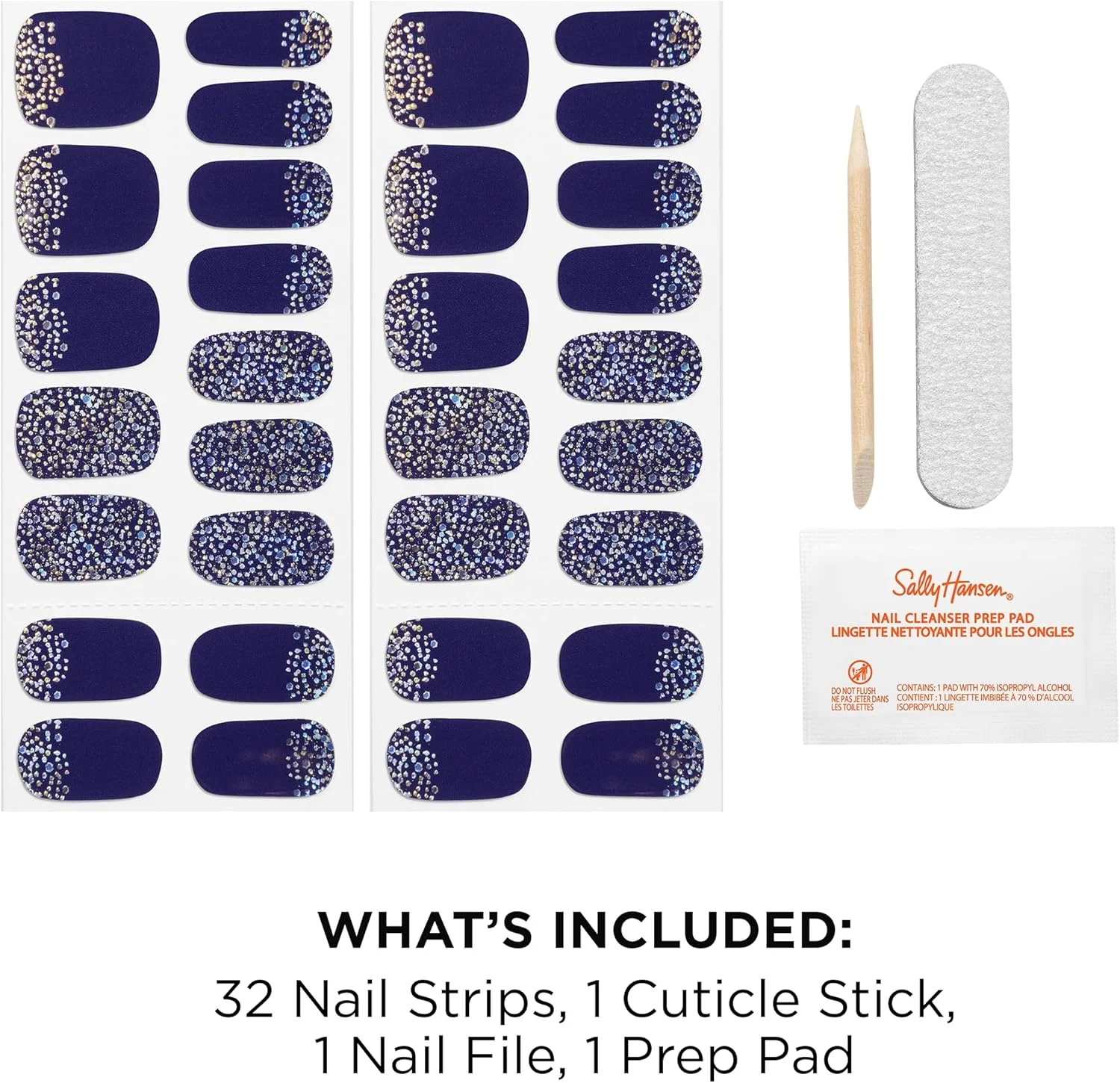 برچسب ناخن ژلی سالن افکتز سالی هانسن، Midnight Marine - آبی، طرح دار، بدون نیاز به لامپ UV/LED، کیفیت سالنی، ماندگاری طولانی، استفاده و برداشتن آسان - شامل 1 پد آماده سازی، سوهان ناخن و چوب