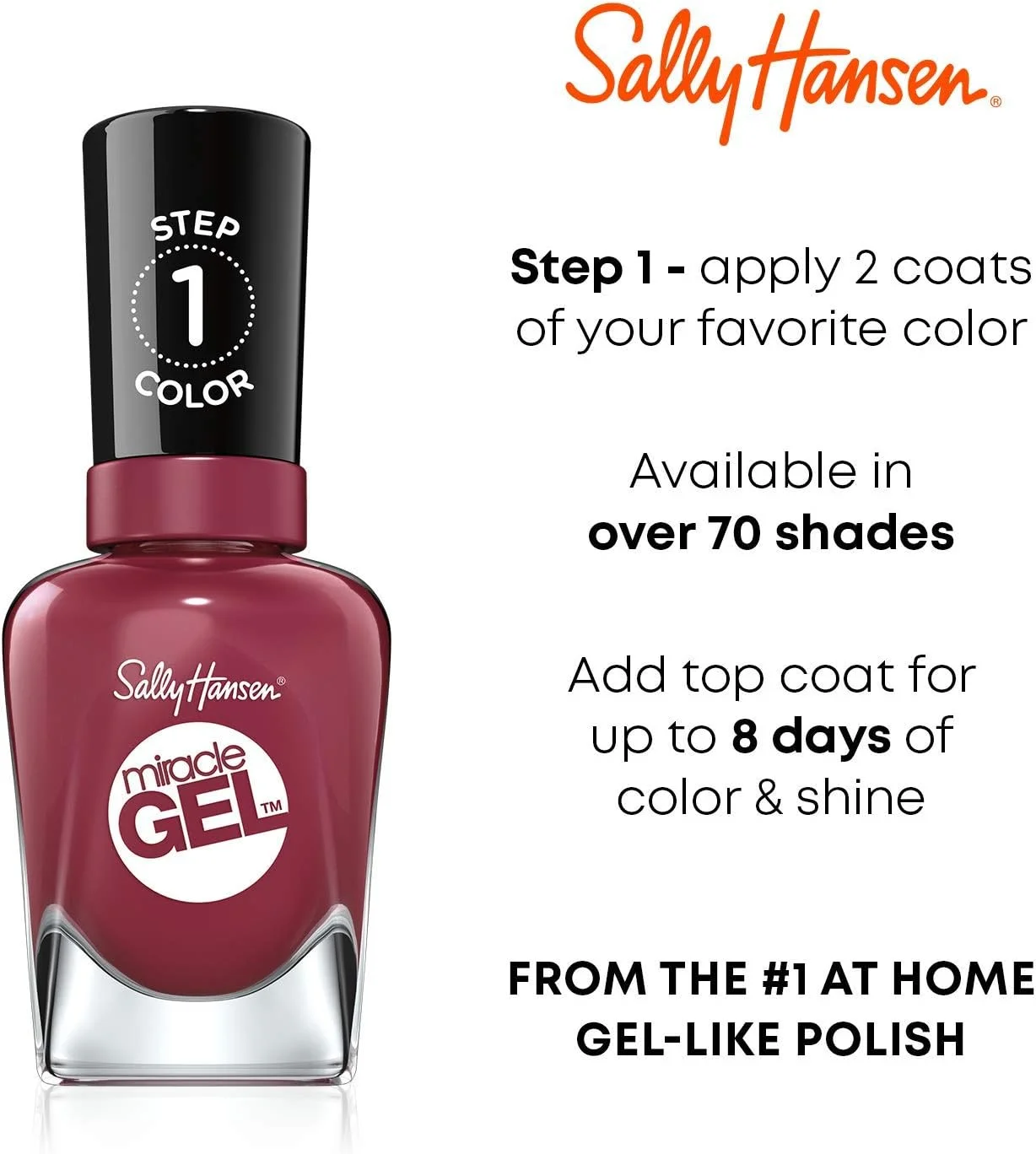 لاک ژل ناخن Sally Hansen Miracle Gel، رنگ قرمز آتشین 444 (بسته بندی ممکن است متفاوت باشد)