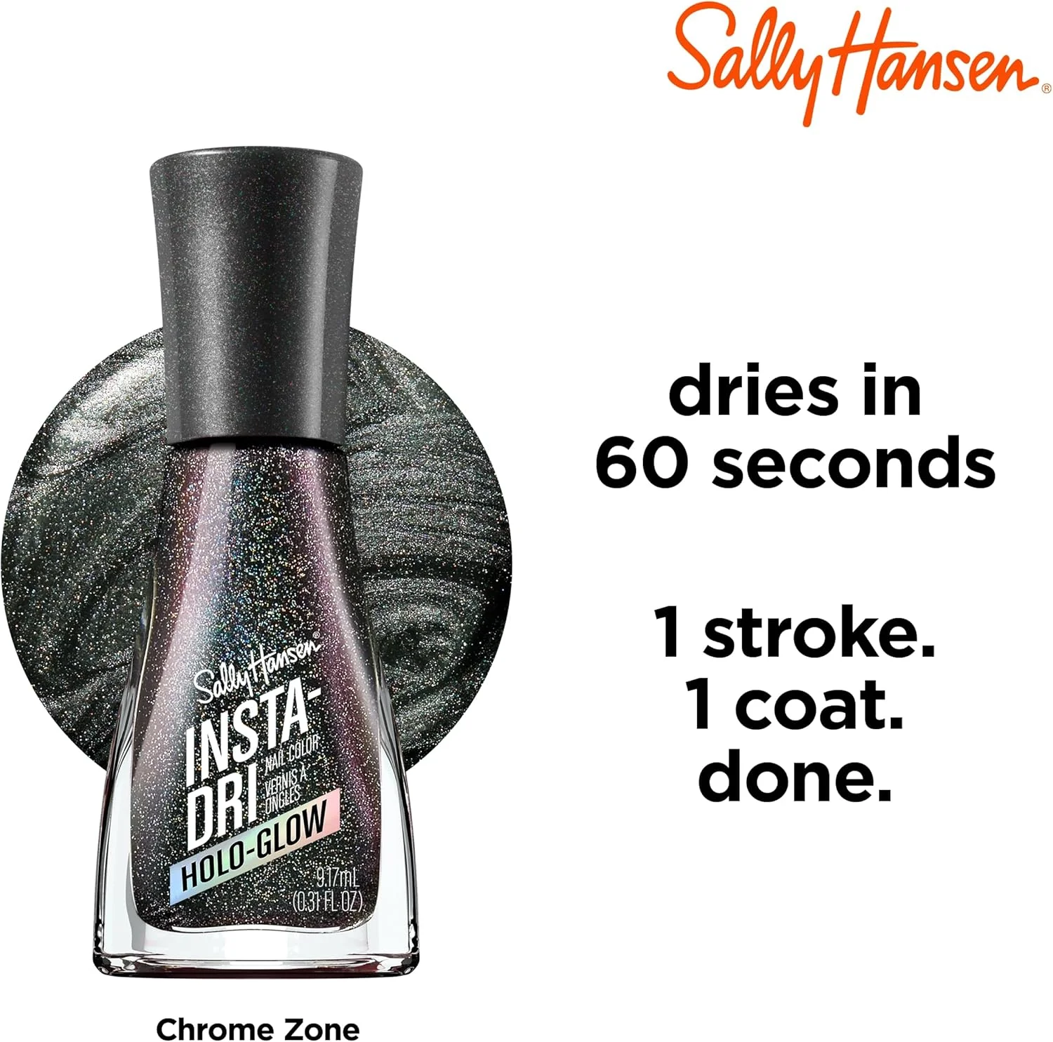 لاک ناخن هولو-گلو اینستا-درای سالی هانسن | خشک شدن سریع، ماندگاری طولانی، درخشش بدون رگه | مات، براق | 108 کروم زون | رنگ نقره ای هولوگرافیک لاک ناخن هولو-گلو اینستا-درای سالی هانسن | خشک شدن سریع، ماندگاری طولانی، درخشش بدون رگه | مات، براق | 108 کروم زون | رنگ نقره ای هولوگرافیک