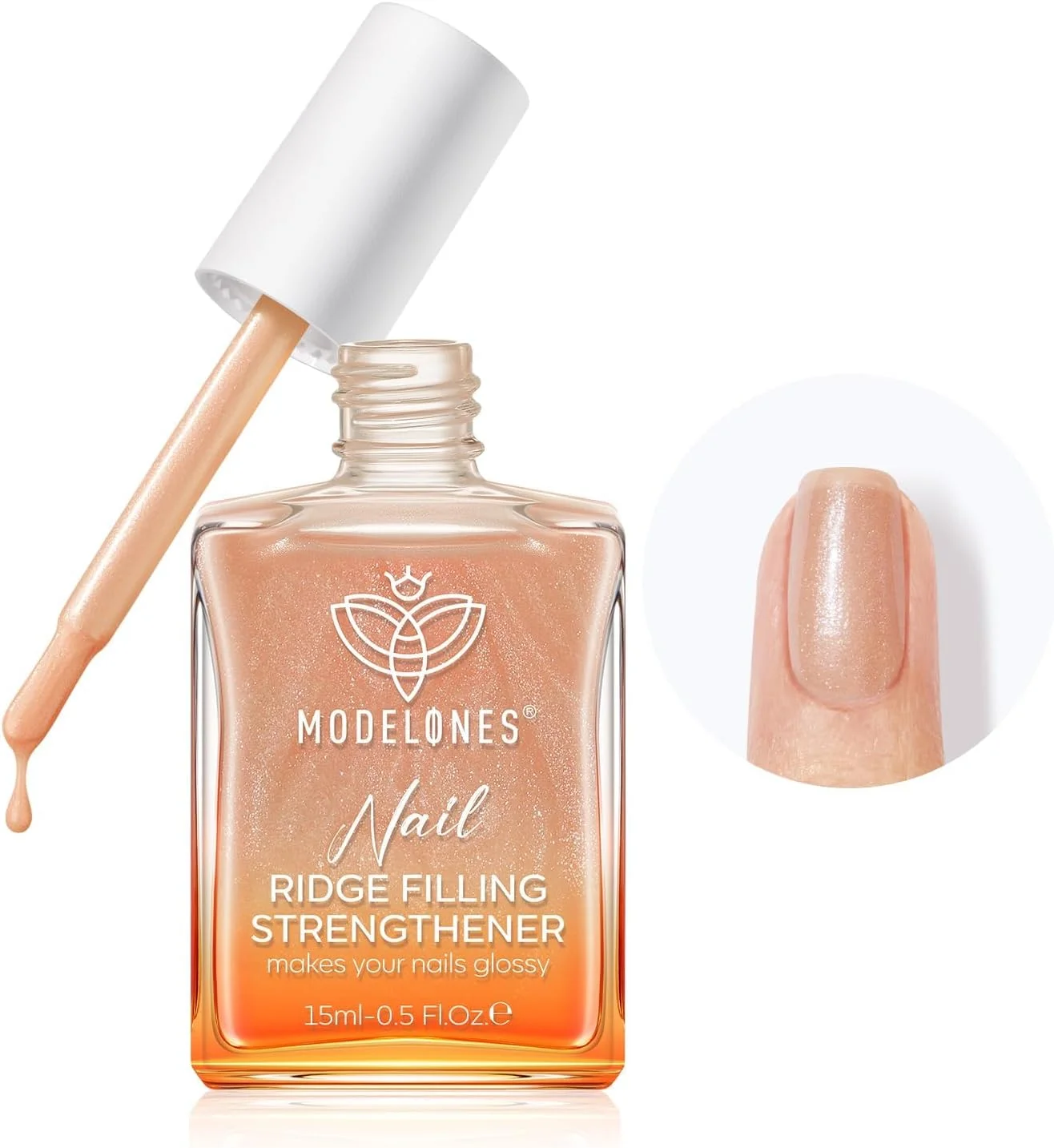 تقویت کننده ناخن مدلونز، لاک پایه 8 در 1، ترمیم کننده و درمان رشد ناخن برای ناخن های نازک و آسیب دیده، شامپاین درخشان، 15 میلی لیتر