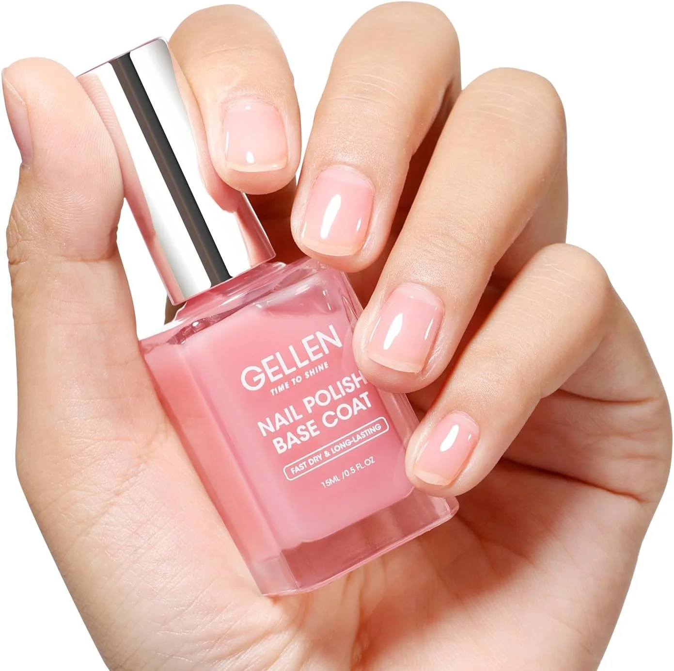لاک پایه ناخن شفاف ژلن، صورتی ملایم، لاک ناخن معمولی با رنگ طبیعی، فرمول کلسیم برای تقویت ناخن ها، افزایش زیبایی طبیعی، خشک شدن سریع در هوا، فاقد HEMA، غیر سمی، ضد زردی
