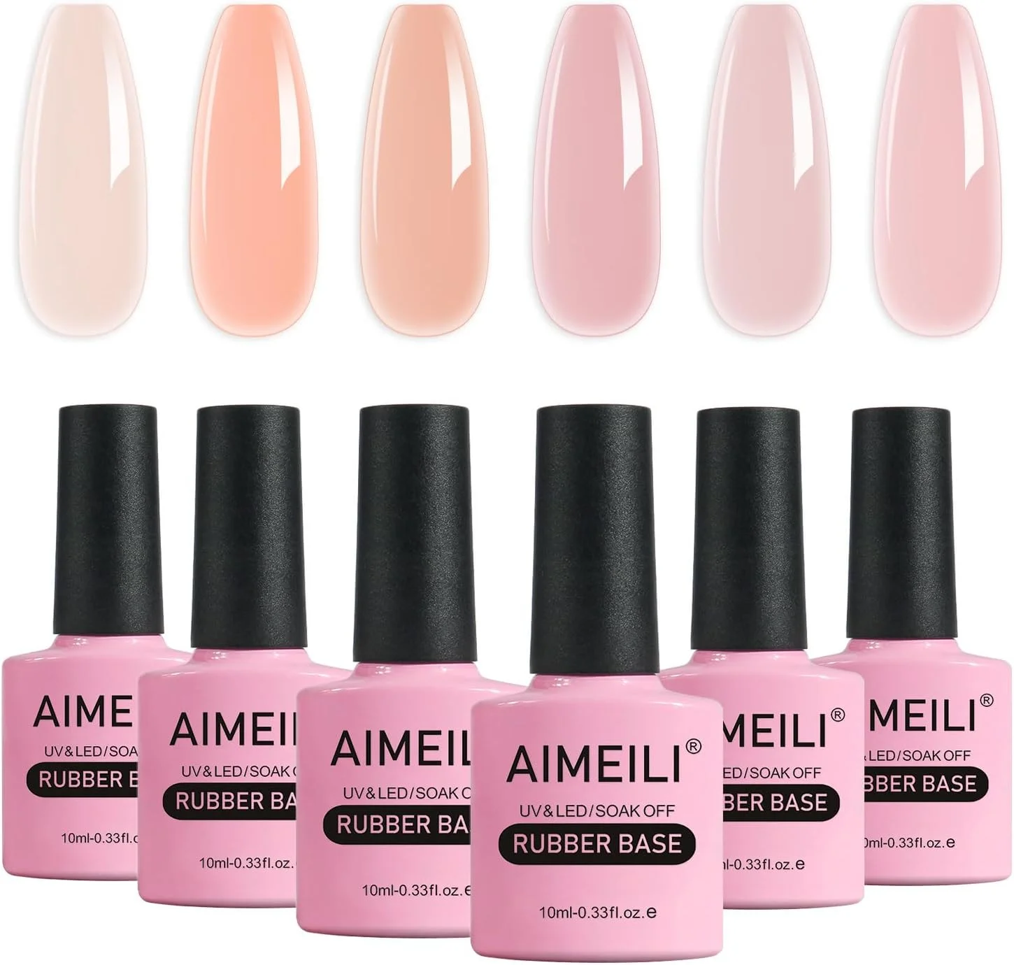 ژل بیس رابر بدون Hema AIMEILI برای ناخن، لاک ژل یو وی ال ای دی، تقویت کننده/بهبود دهنده/بیس کت/لاک ژل رنگی 4 در 1، ست 6 عددی 10 میلی لیتری - کیت 47