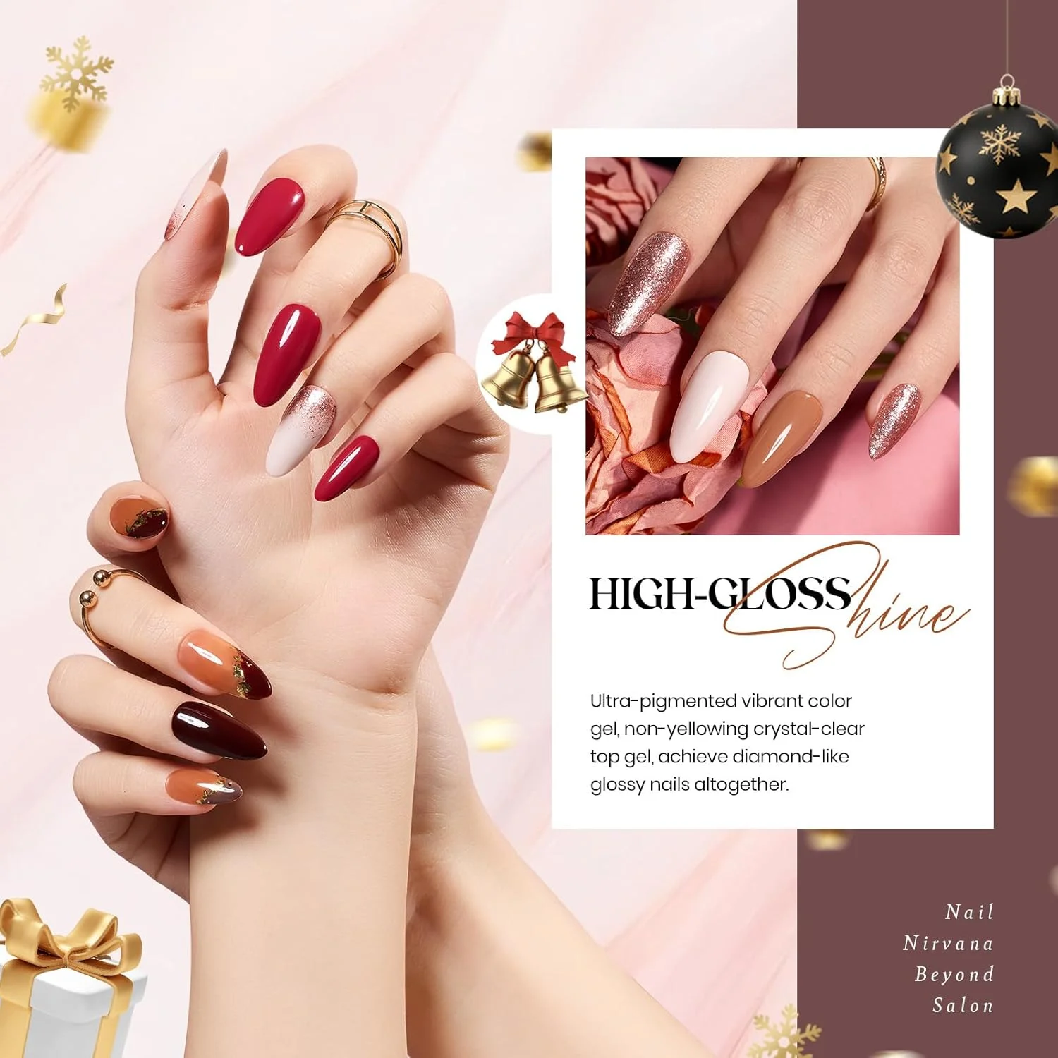 مجموعه لاک ژل 23 عددی Beetles، شامل رنگ های صورتی کالباسی، قهوه ای، زرشکی و قرمز به همراه لاک پایه و روکش، مجموعه Verse of Roses، لاک ژل یو وی اکلیلی طلایی مناسب ناخن برای بانوان