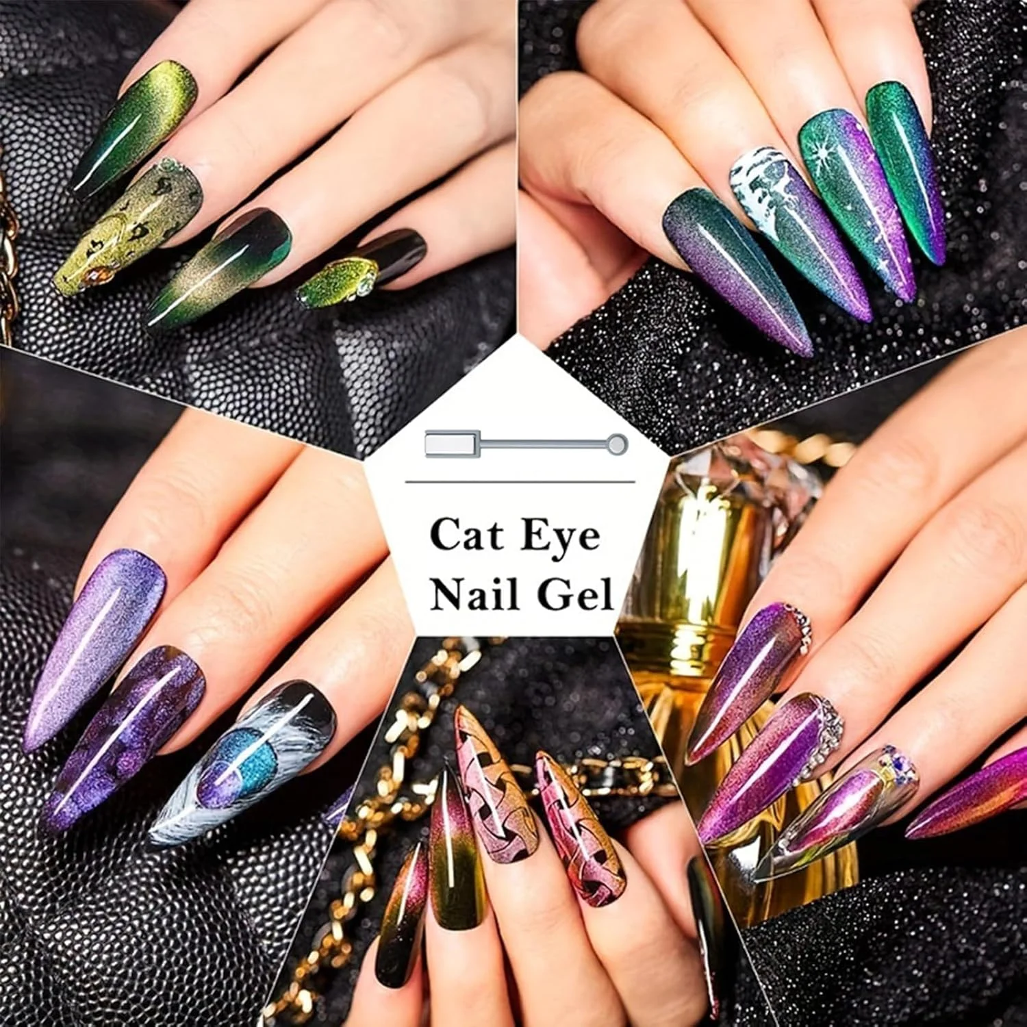 مجموعه لاک ژل چشم گربه ای آزونه، 6 رنگ - لاک ژل مغناطیسی کهکشانی UV، به همراه استیک مغناطیسی، لاک ژل مشکی پایه و لاک ژل ناخن رنگین کمانی جهانی برای طراحی ناخن در خانه و سالن