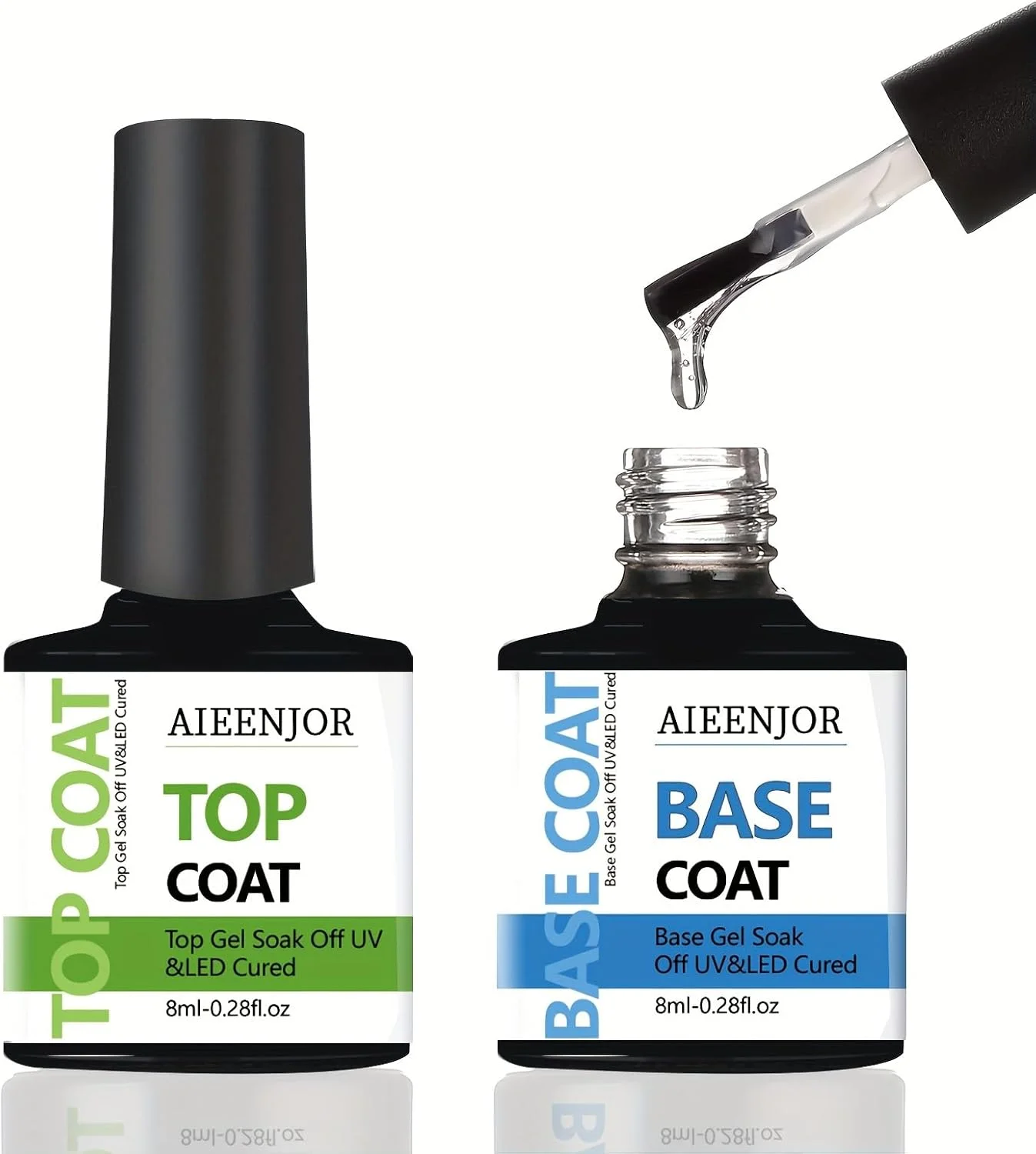 ست لاک ژل بیس و تاپ کت بدون نیاز به تمیز کردن، 8 میلی لیتر - براق و ماندگار، مناسب برای استفاده در سالن و منزل (تاپ&بیس کت، 8 میلی لیتر)