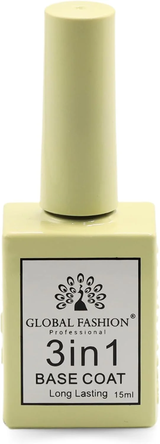 ژل بیس کت شفاف حرفه ای گلوبال فشن - ژل لاک خیس شونده UV/LED، چسبندگی قوی، انعطاف پذیر و بادوام، فرمول تقویت کننده ناخن (بیس کت 3 در 1، 15 میلی لیتر)