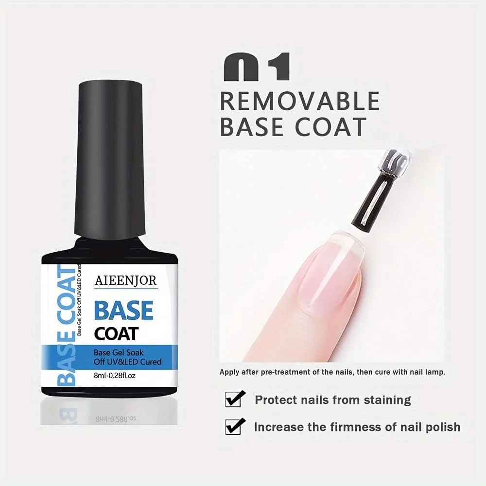 ست لاک ژل بیس و تاپ کت بدون نیاز به تمیز کردن، 8 میلی لیتر - براق و ماندگار، مناسب برای استفاده در سالن و منزل (تاپ&بیس کت، 8 میلی لیتر)