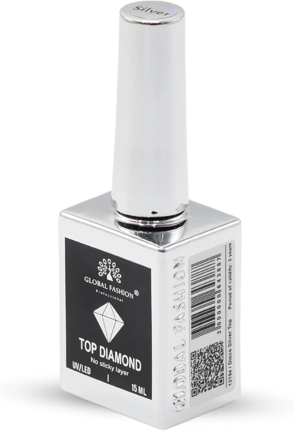 تاپ کت یونیورسال گلوبال فشن - بدون چسبندگی، ماندگاری بالا، خشک شدن سریع، براقیت زیاد، لاک ناخن حلال، مراقبت برتر ناخن، تاپ کت شفاف (تاپ دیاموند نقره ای)