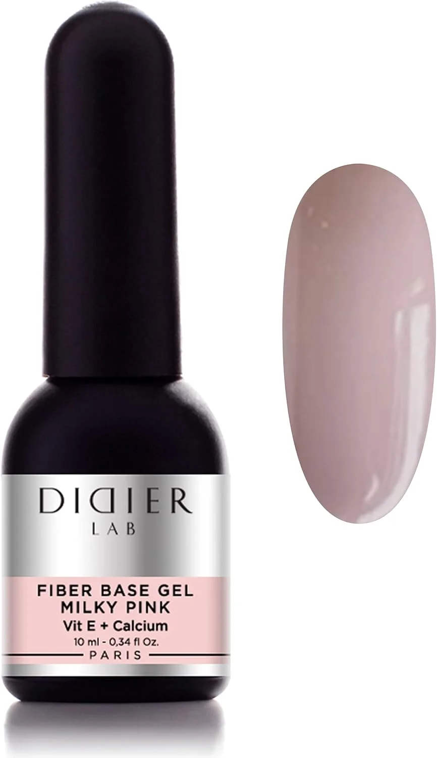 DIDIER LAB - لاک ژل بیس فیبردار ممتاز با ویتامین ها و مواد معدنی - لاک ژل صورتی شیری LED UV - بیس ژل با ماندگاری طولانی، تقویت کننده ناخن های نازک و آسیب دیده - سخت کننده ناخن